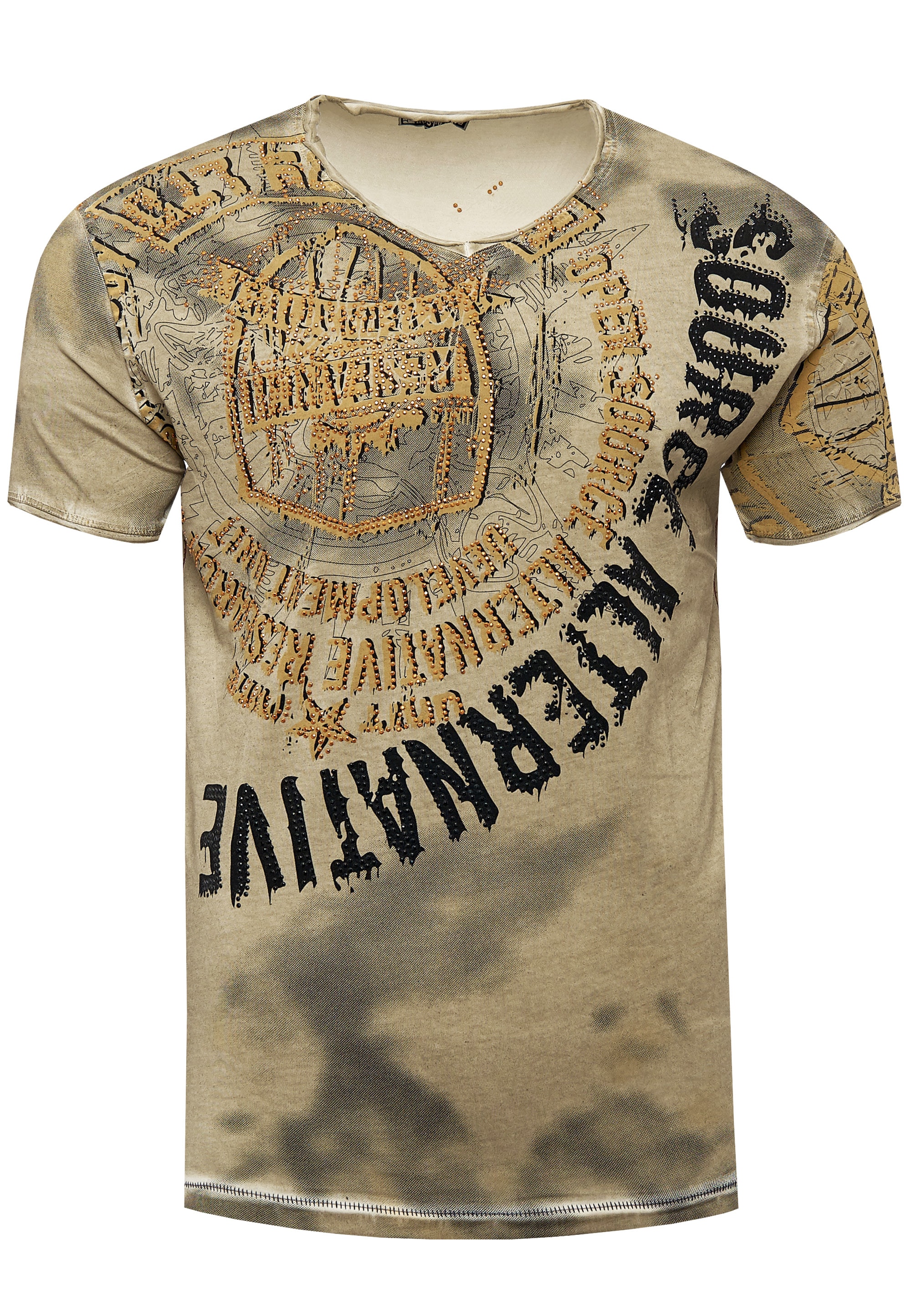 Rusty Neal T-Shirt, mit Strasssteinen und Frontprint