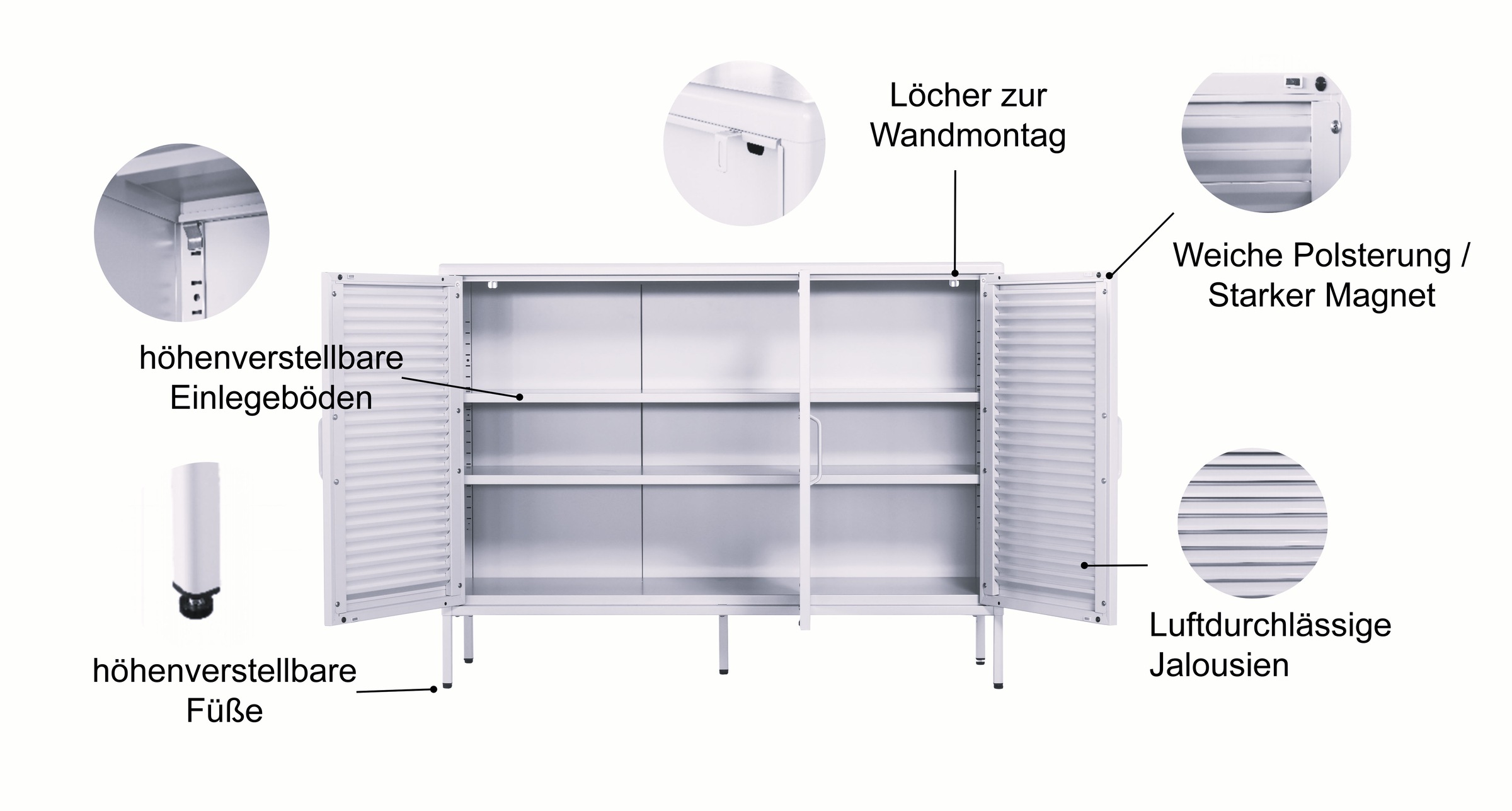 OTTO home Wäscheschrank »GERRON Sideboard Wäscheschrank Metallschrank« Schrank Anrichte Kommode Breite 120cm mit 3 Türen