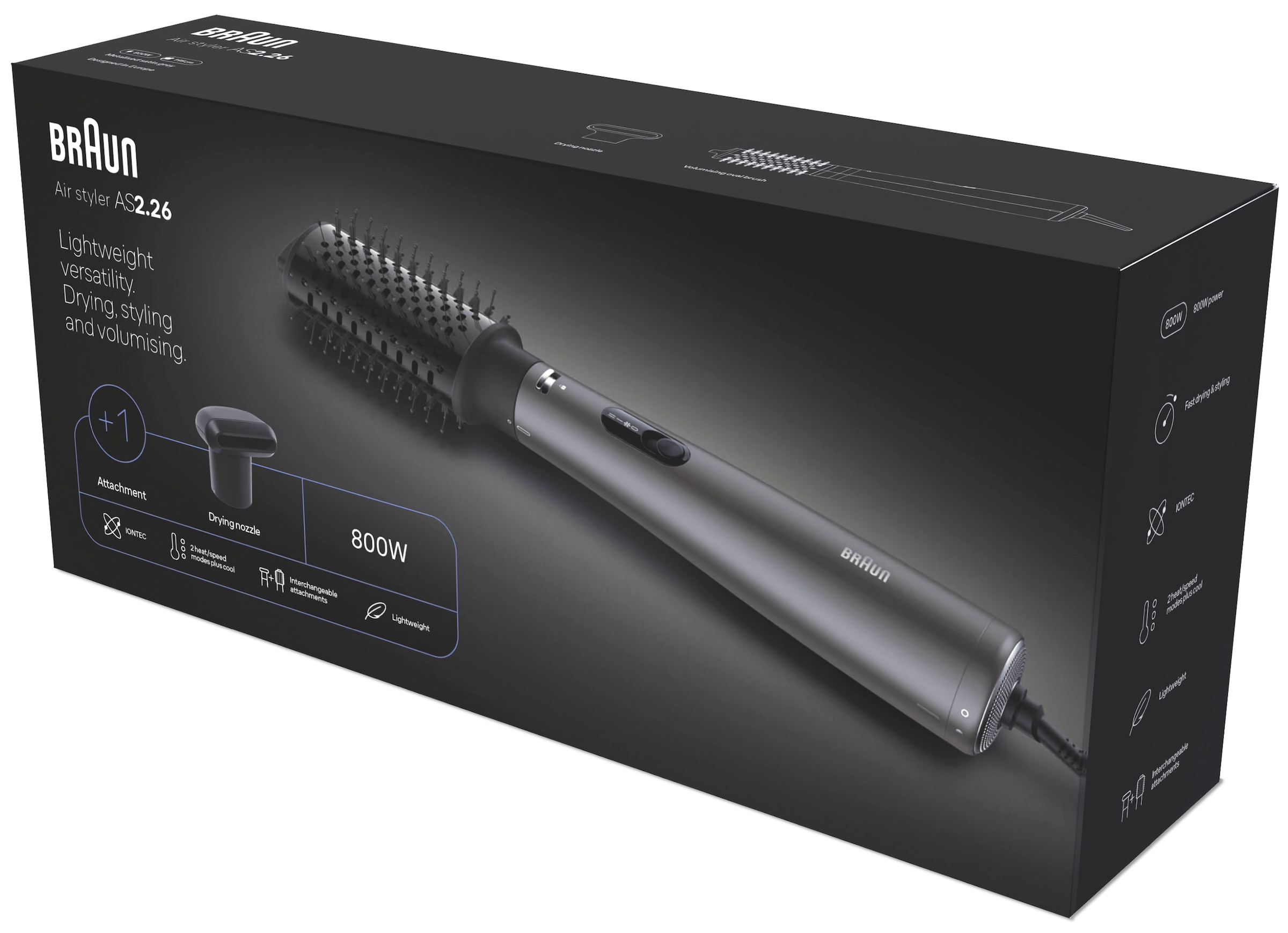 Braun Warmluftbürste »AS2.26, 2 Aufsätze, Ionen-Technologie, BRAS226E« 2 Aufsätze 800 W, IONTEC-Technologie, Trocknen und Stylen in einem, leicht