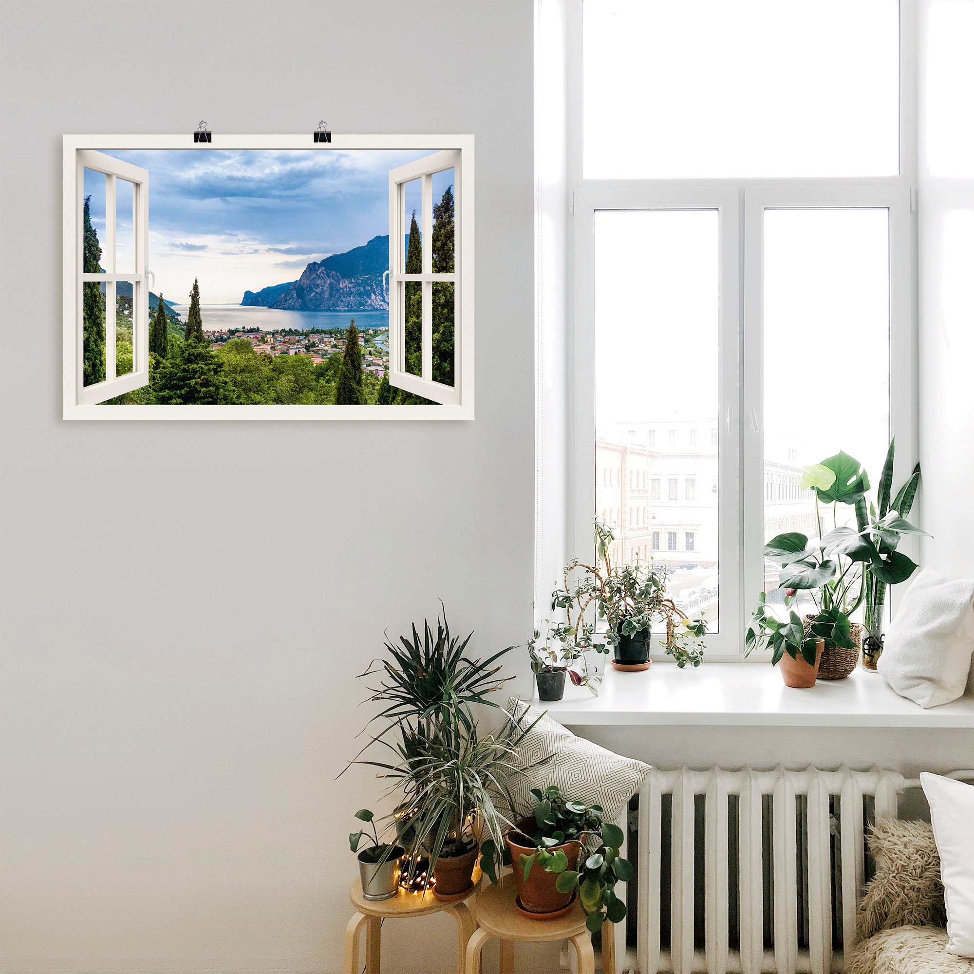 Artland Wandbild "Gardasee durchs weiße Fenster" Seebilder 1 Stk. tlg. als günstig online kaufen