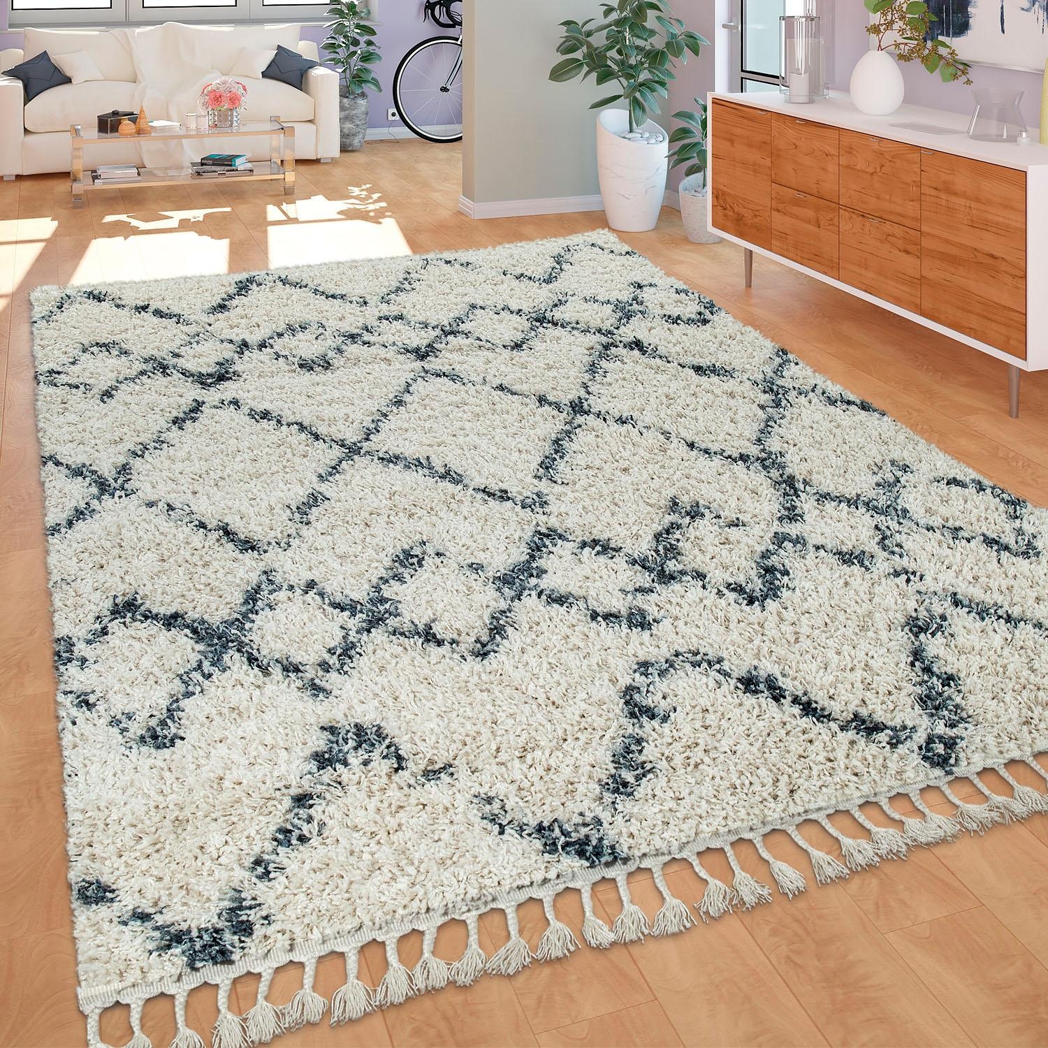 Paco Home Hochflor-Teppich »Nador 757«, rechteckig, weicher Shaggy mit Rauten Design und Fransen