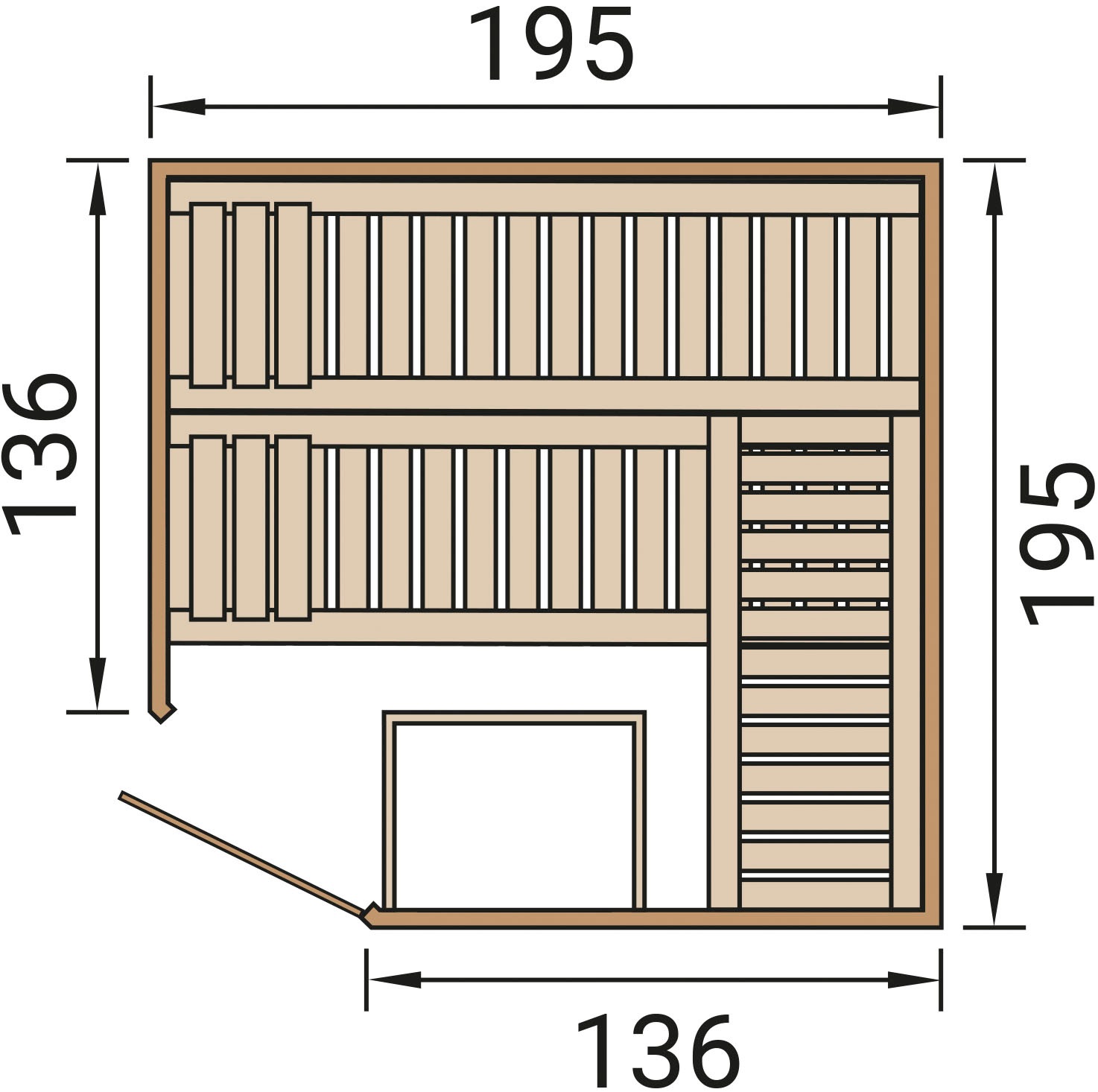 weka Sauna »Design-Sauna KEMI Eck 1«, naturbelassenes Fichtenholz, moderne Glastür