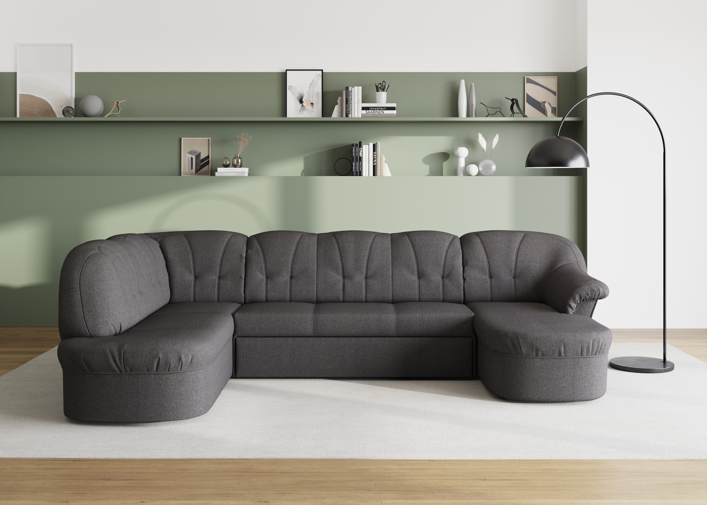 DOMO collection Wohnlandschaft "Pegnitz, zeitlos&modern, elegante Rückensteppung, Breite 292cm, U-Form" wahlweise mit Bettfunktion