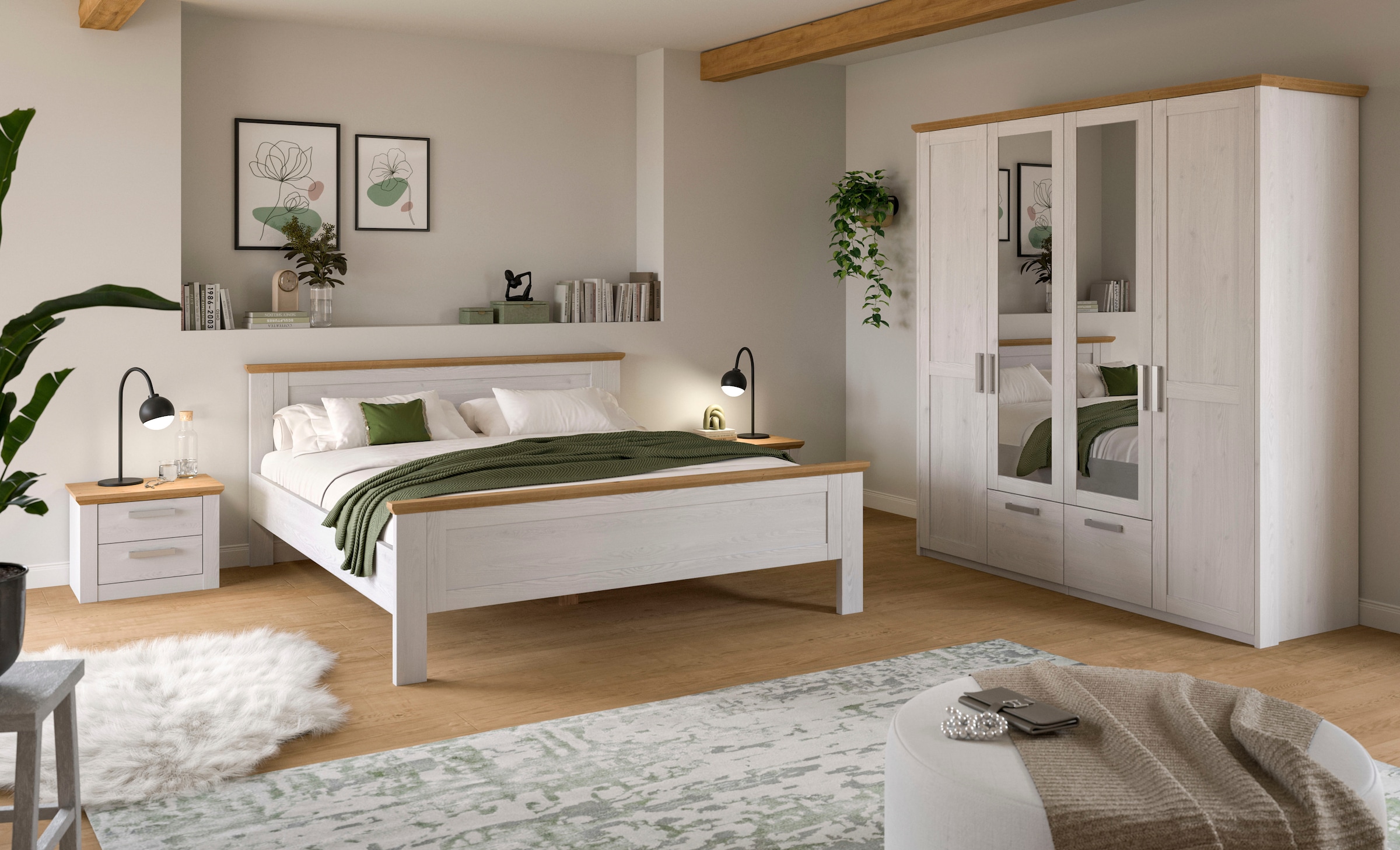 Home affaire Kleiderschrank »COSENZA,TOPSELLER!, Breite 188cm, viel Stauraum, in Landhausoptik« 2 Schubkästen mit Vollauszug, 4 Türen, 2 Kleiderstangen, viel Stauraum,  Schlafzimmerschrank, Schrank, Garderobenschrank