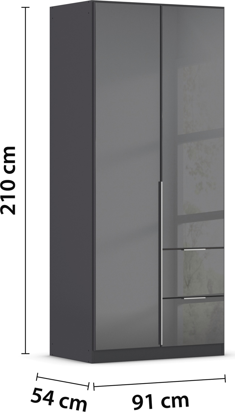 rauch Drehtürenschrank »Kleiderschrank Kleiderschränke Schrank Garderobe AGORDO mit Glasfront« in zwei Griff-Farben, Breiten 91-360 cm,  mit Außenschubkästen, in 7 Breiten und 2 Höhen MADE IN GERMANY