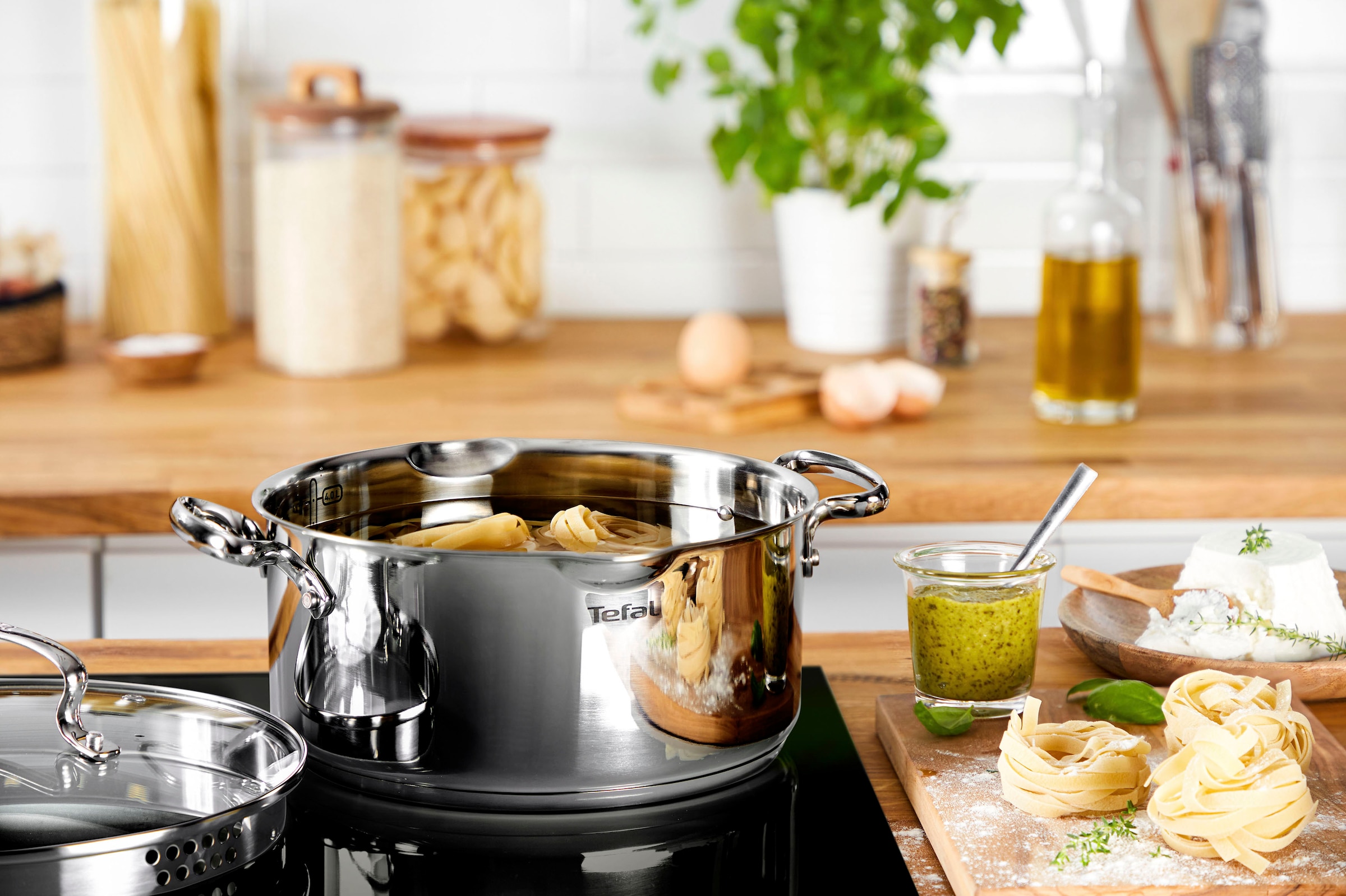Tefal Kochtopf »Duetto+«, Edelstahl 18/10, hochglanzpoliert, Glasdeckel mit Siebfunktion