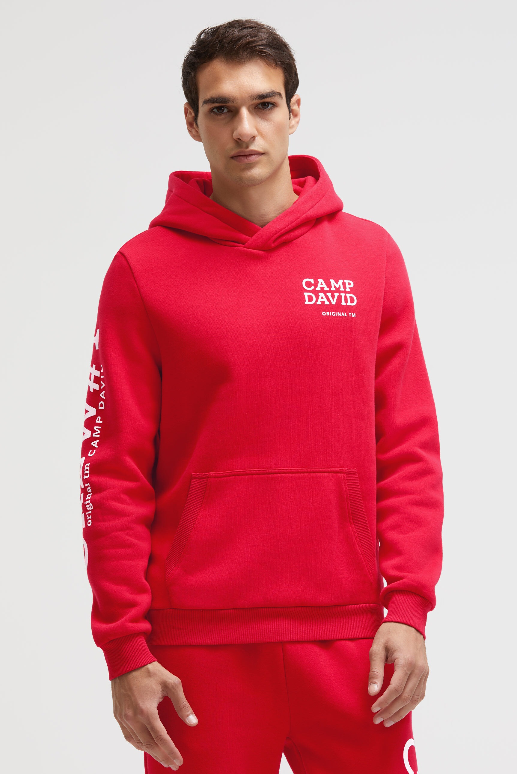 Kapuzensweatshirt CAMP DAVID, Herren, Gr. XXL, classic rot, Sweatware, Material: 65% Baumwolle, 35% Polyester, bedruckt, regular fit normal, Rundhals, eingesetzt Rippbündchen, Sweatshirts, mit Kängurutasche
