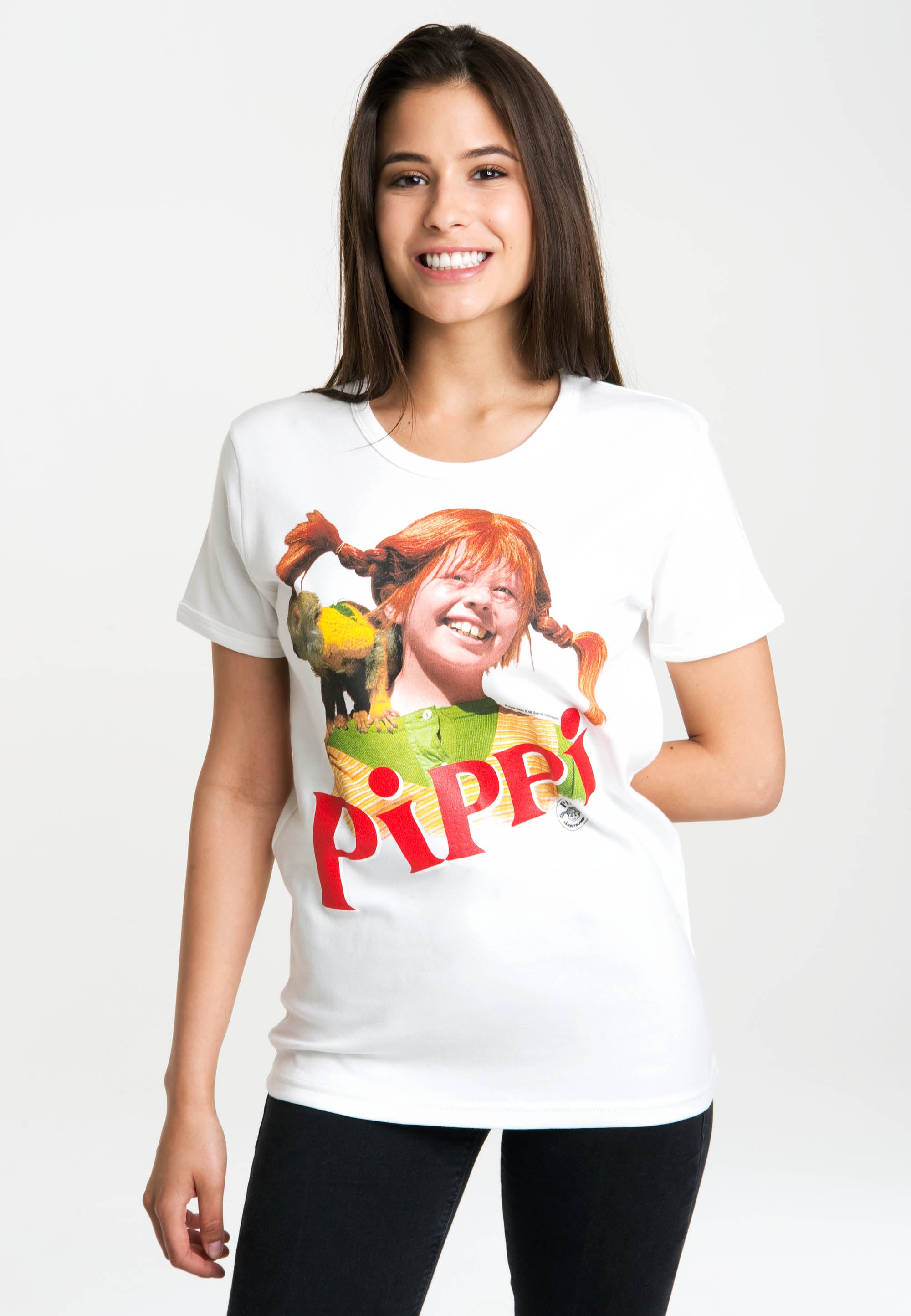 bestellen »Pippi Originaldesign LOGOSHIRT Langstrumpf«, mit T-Shirt lizenziertem | BAUR