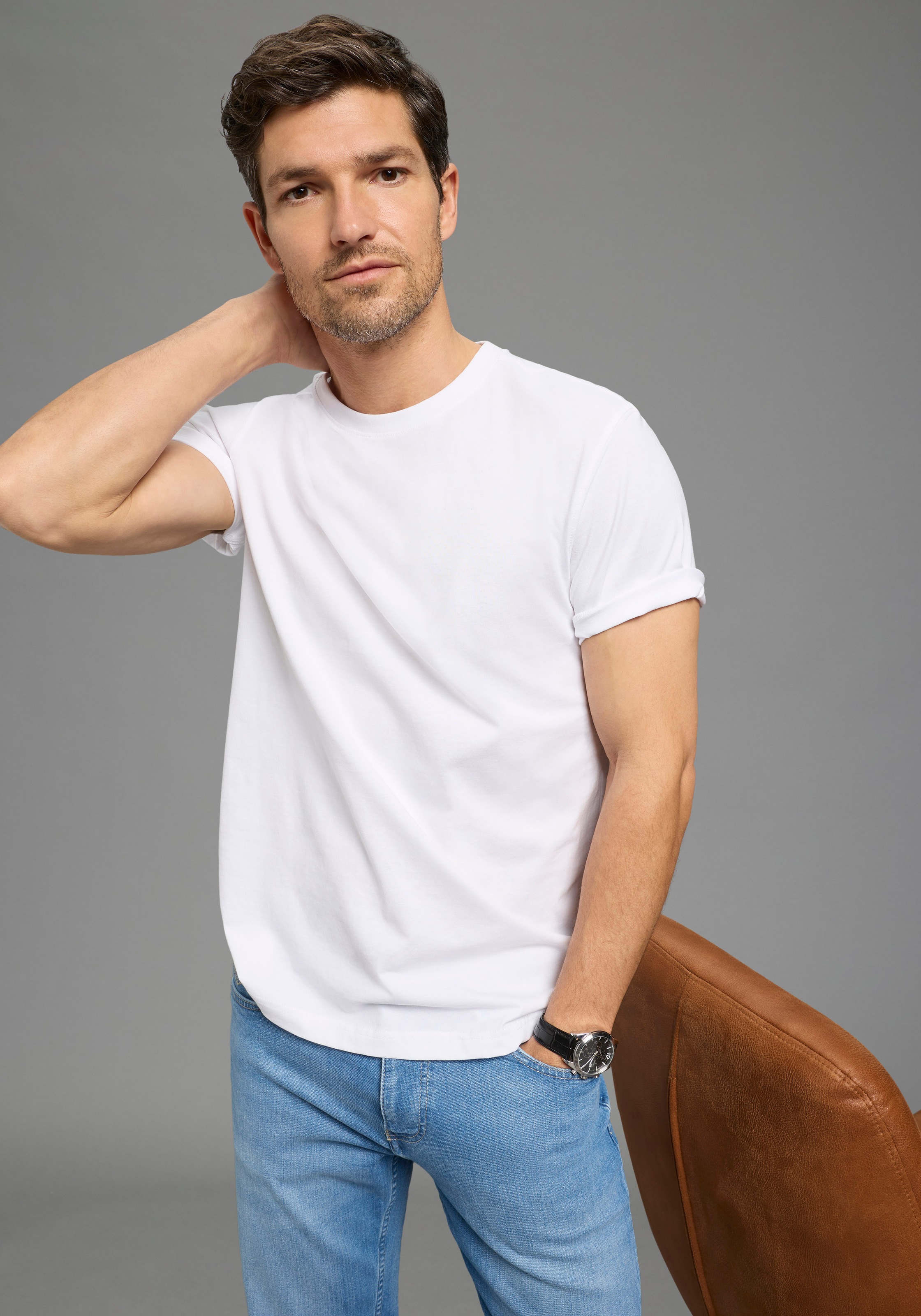 Mans World Rundhalsshirt 5er-Pack, Kurzarm, Regular Fit, unifarben, Rundhal günstig online kaufen