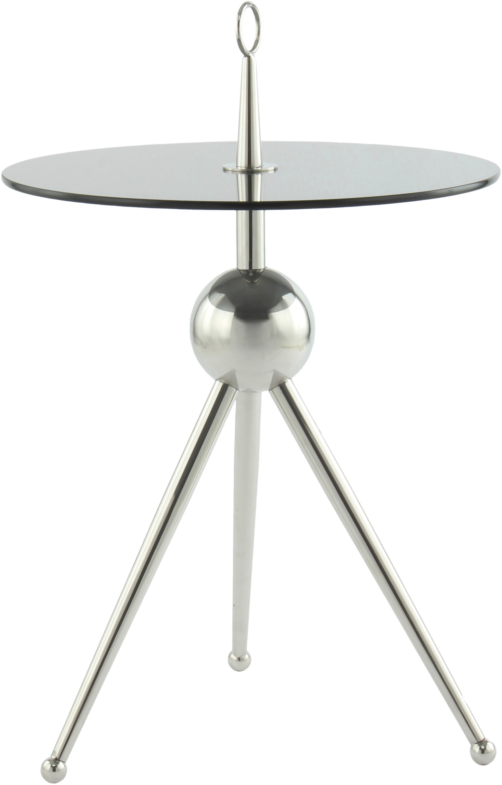 Kayoom Beistelltisch »Ontario 325, Runde Glasplatte aus Sicherheitsglas, 100% Edelstahl«, (1 St.), Minimalistisch, Gestell in Tripod-Design, mit Tragering
