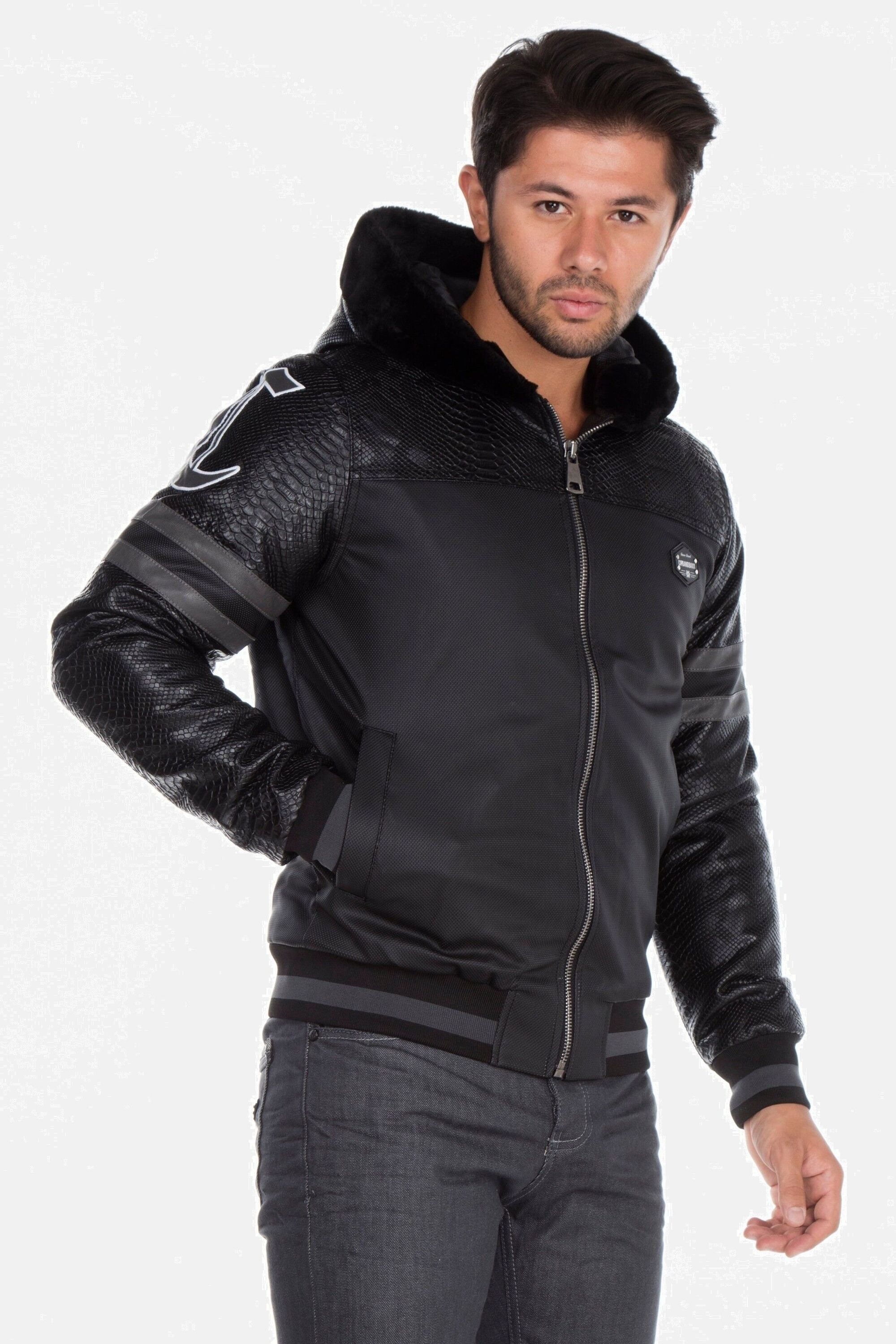 Cipo & Baxx Bikerjacke »Jacke«, mit Kapuze, mit dezenter Reptilienprägung, CJ-177