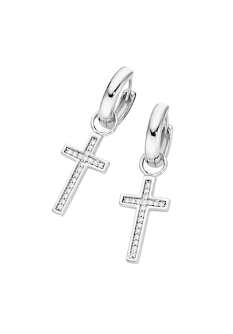 Paar Creolen »Behang Kreuz, weiße Zirkonia oder schwarze Spinelle, Silber 925«