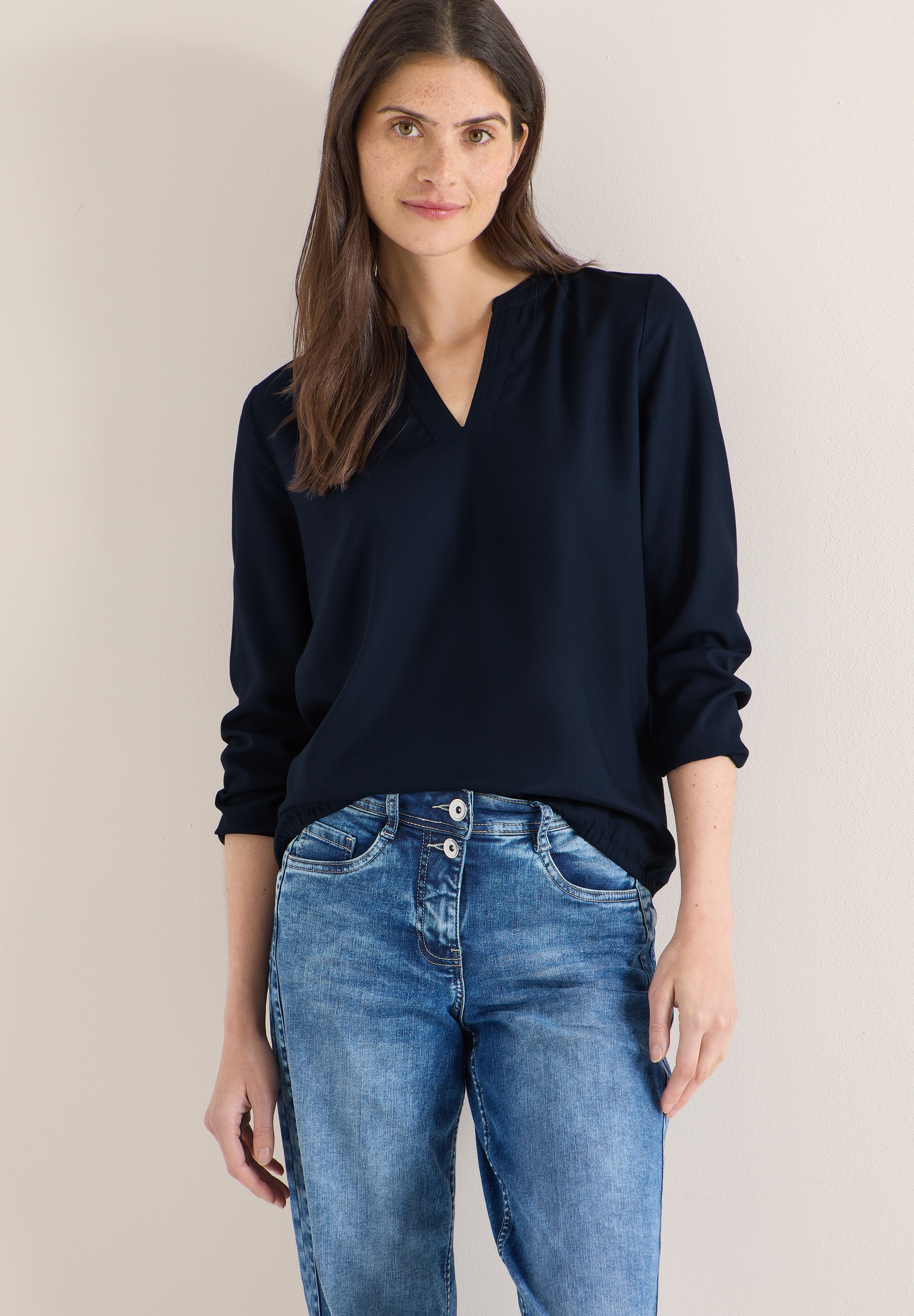 Cecil Langarmbluse mit Splitneck und aus reiner Viskose günstig online kaufen