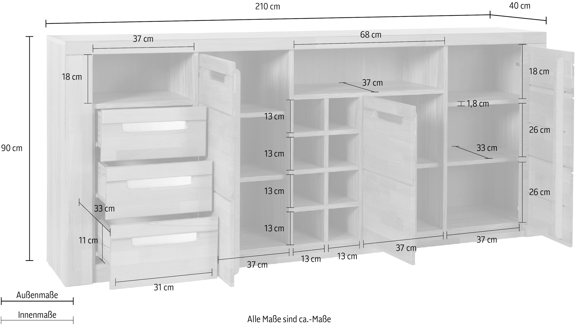 Home affaire Sideboard »Kolding«, teilmassiv