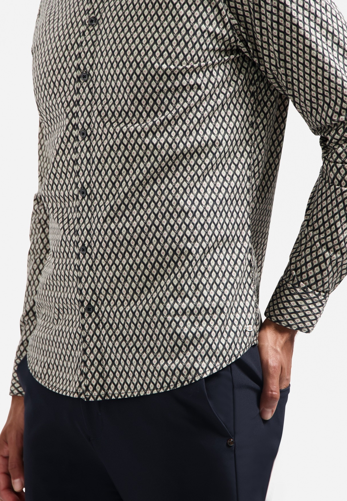 NO EXCESS Langarmhemd »No Excess Stretchhemd mit Print Shirt Stretch Allover Printed«