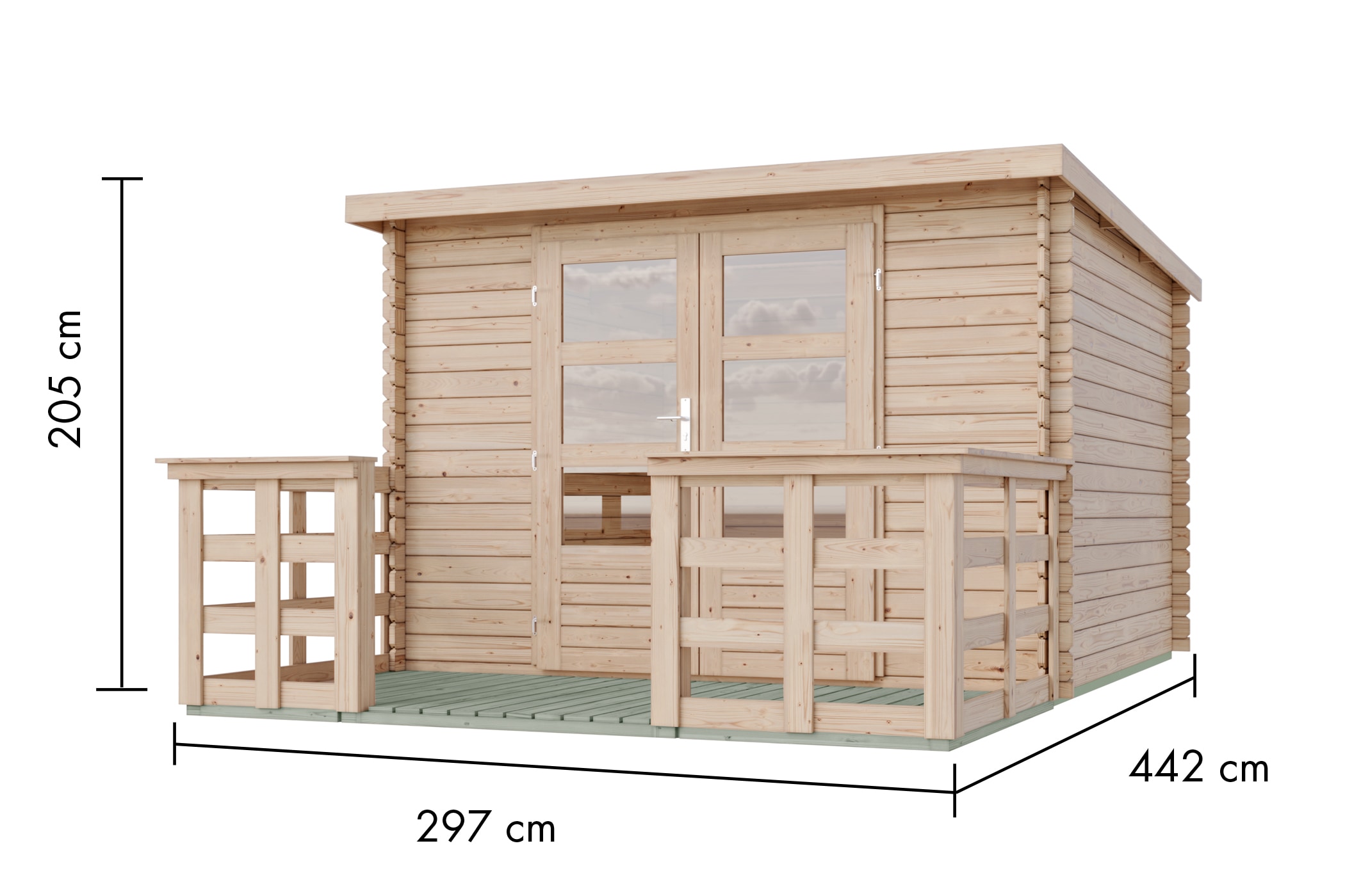Karibu Gartenhaus »"Remus" SET naturbelassen mit Terrasse«, Gartenhaus aus hochwertiger nordischer Fichte