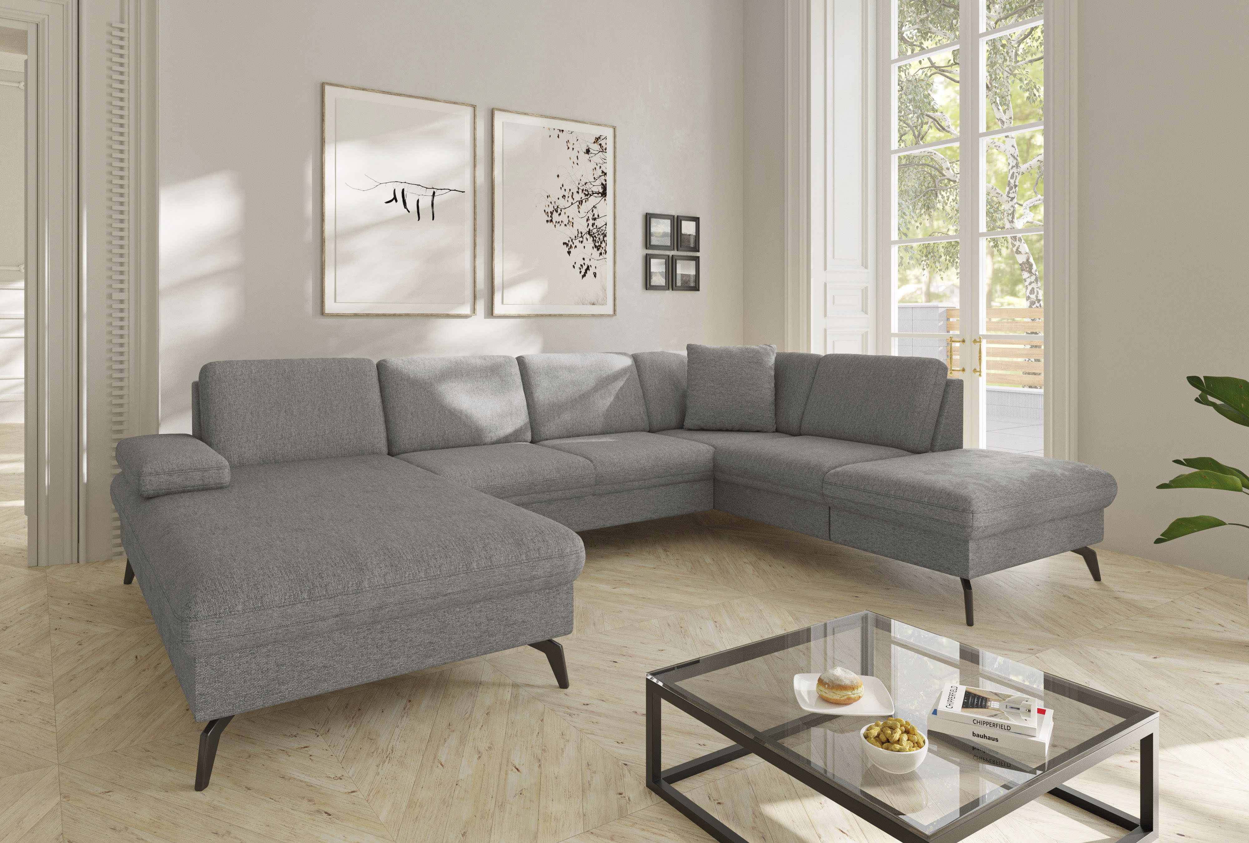 sit&more Wohnlandschaft "Morris Jubi U-Form, B: 300 cm, Armteilverstellung" optional mit Bettfunktion, 1 Zierkissen, komfortable Sitzhöhe 44 cm