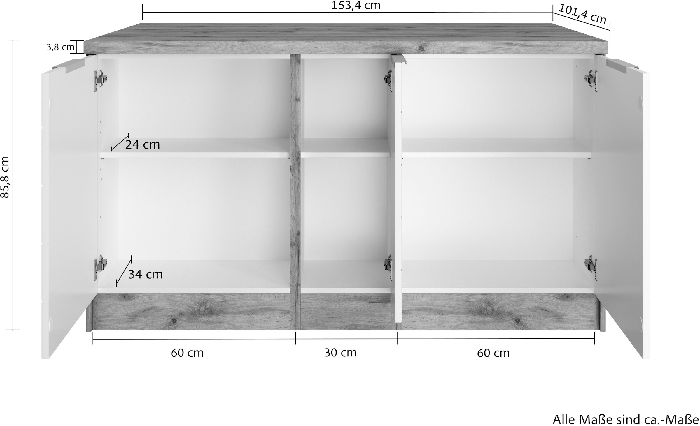 KOCHSTATION Kücheninsel »KS-Luhe, Breite 153 cm, mit Flaschenregal«, MDF-Fronten, Arbeitsplatte 38mm stark