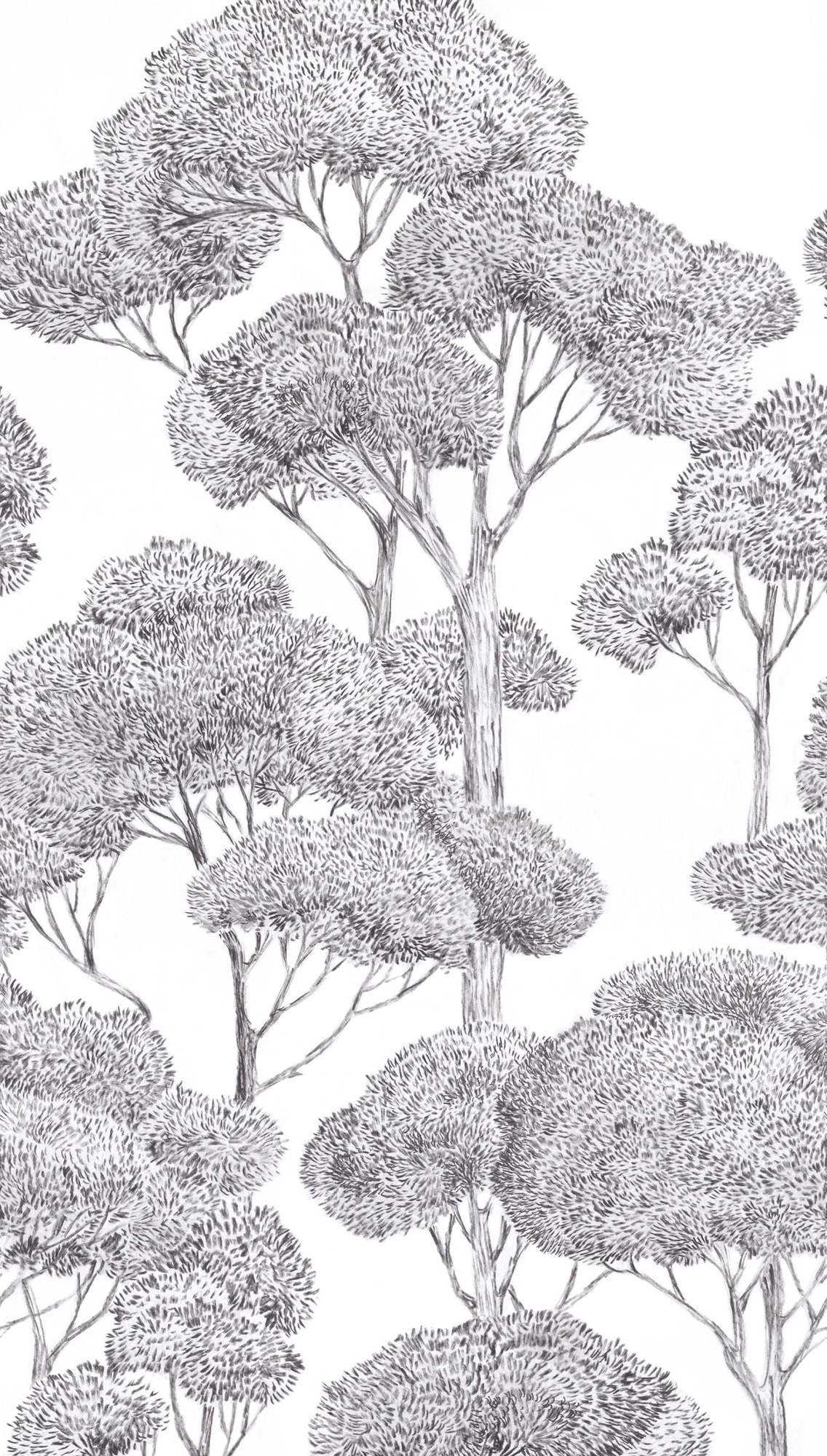 living walls Vliestapete »Vibes & Styles Silvanor – Forest Sketch Fototapete« Comic leicht strukturiert Stilisierte Baumlandschaft mit feinen Linien und ruhiger Tiefenwirkung