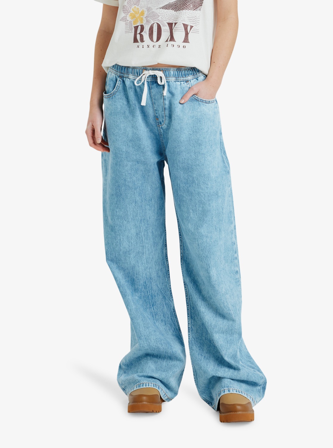 Roxy Jogginghose "STUNNING VIEW MID BEAU BLUE" aus Baumwolle, sportlicher Stil, für Freizeit und Sport