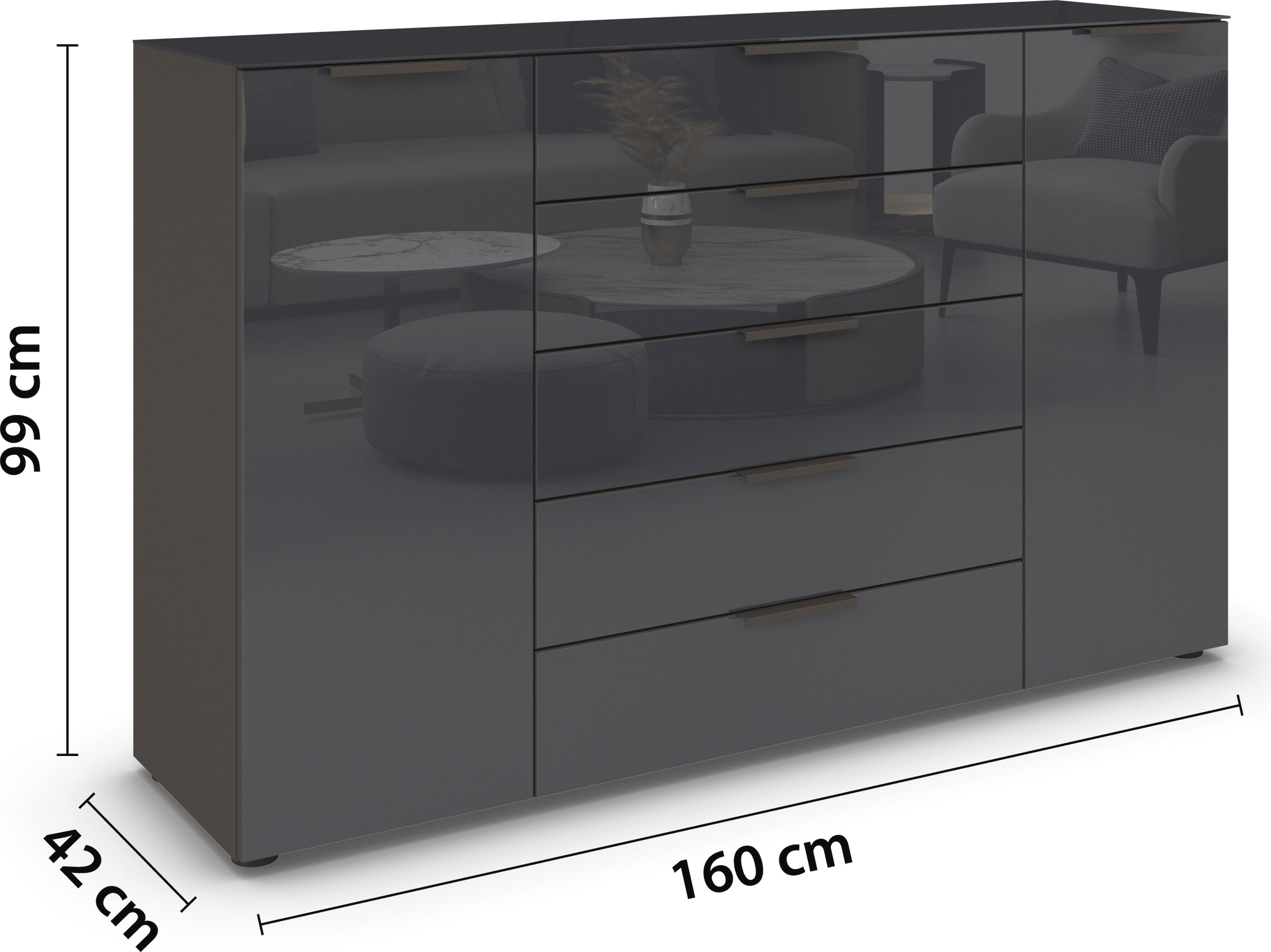 rauch Kommode »Flipp«, 2-türig, 5 Schubladen, Soft-Close, Oberboden und Front Glas, 2 Breiten