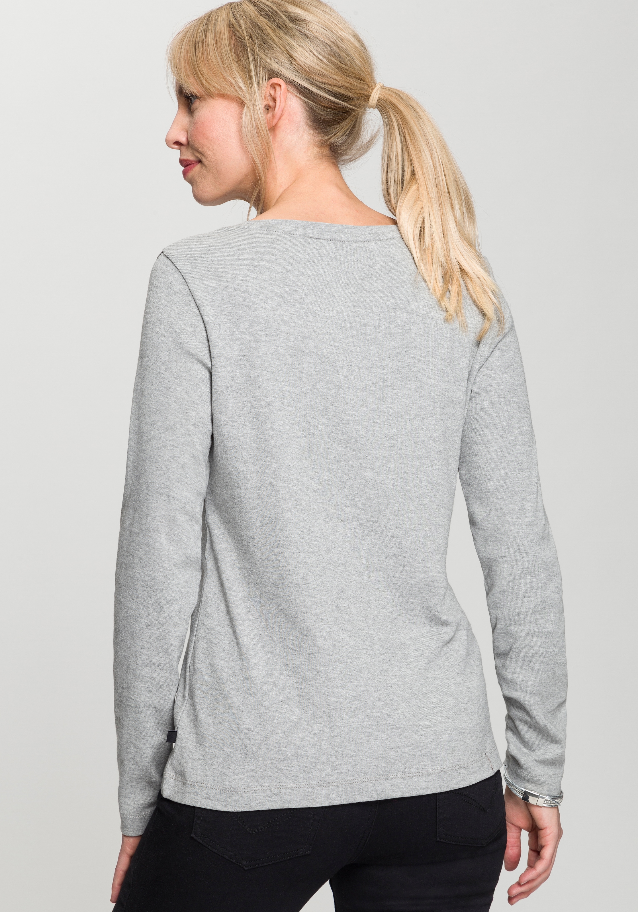 H.I.S Langarmshirt, figurbetonte Passform, Feinrippstoff aus Baumwolle und Viskose