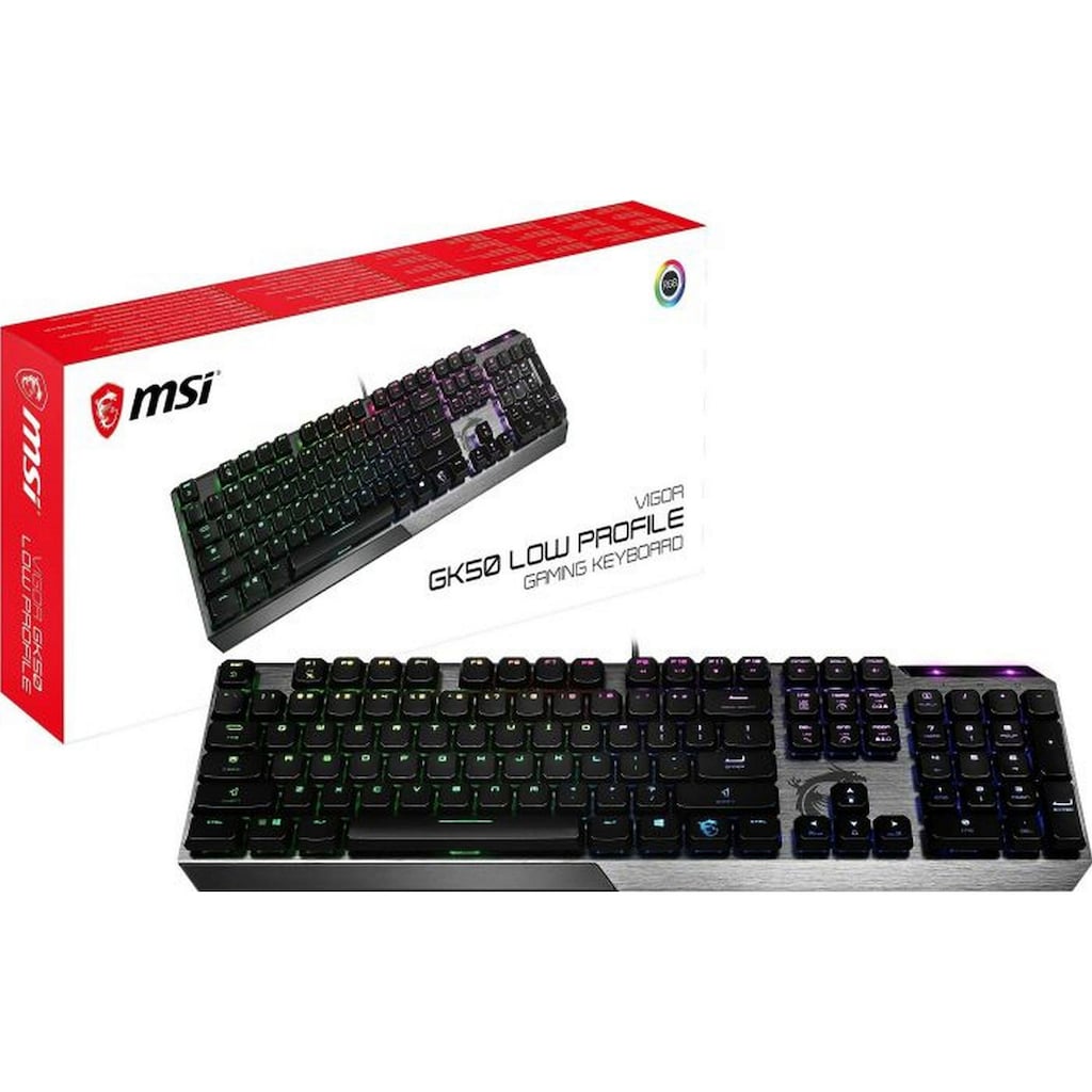 MSI Gaming-Tastatur »VIGOR GK50 LOW PROFILE«, (Fn-Tasten-Multimedia-Tasten-Ziffernblock-ergonomische Form-LCD-Anzeige)