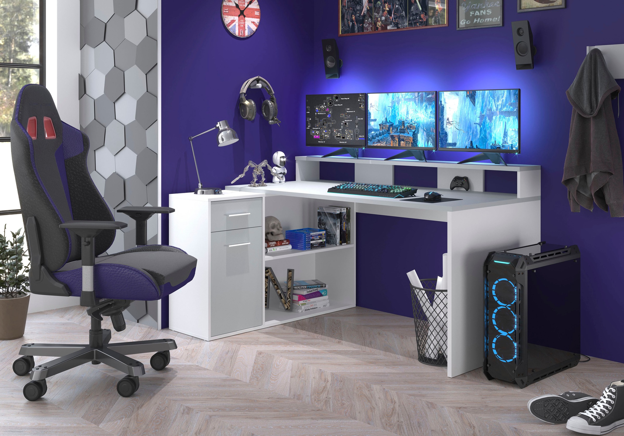 Home affaire Schreibtisch "Chester" 2 Stk. tlg. Gamingtisch mit Lowboard - Arbeitstisch Maße (B/T/H) 160/115/92 cm