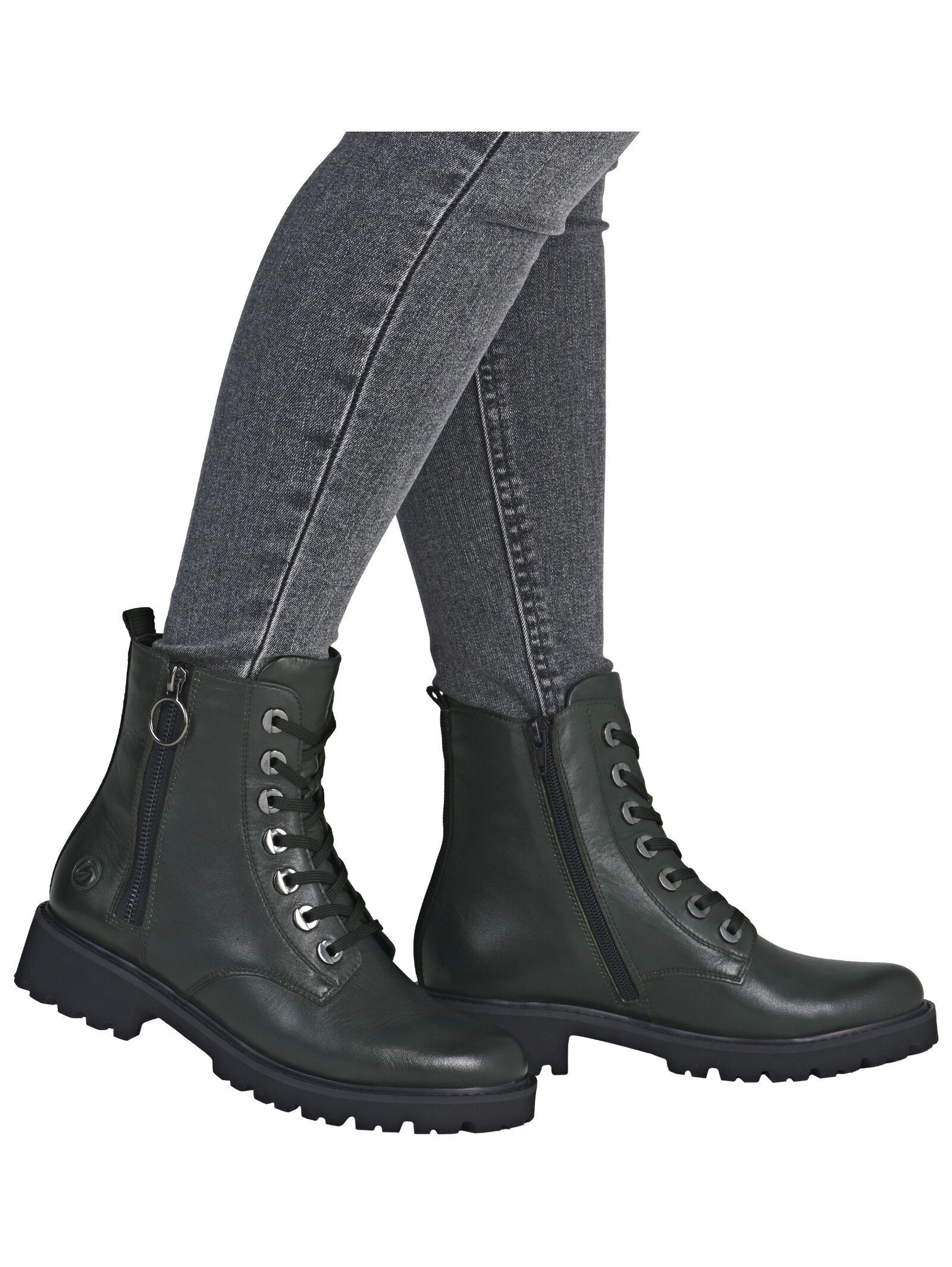 Schnürstiefelette REMONTE "Remonte Stiefelette Glattleder", Damen, Gr. 41, dunkelgrün, Glattleder, Schuhe Schnürstiefelette 2