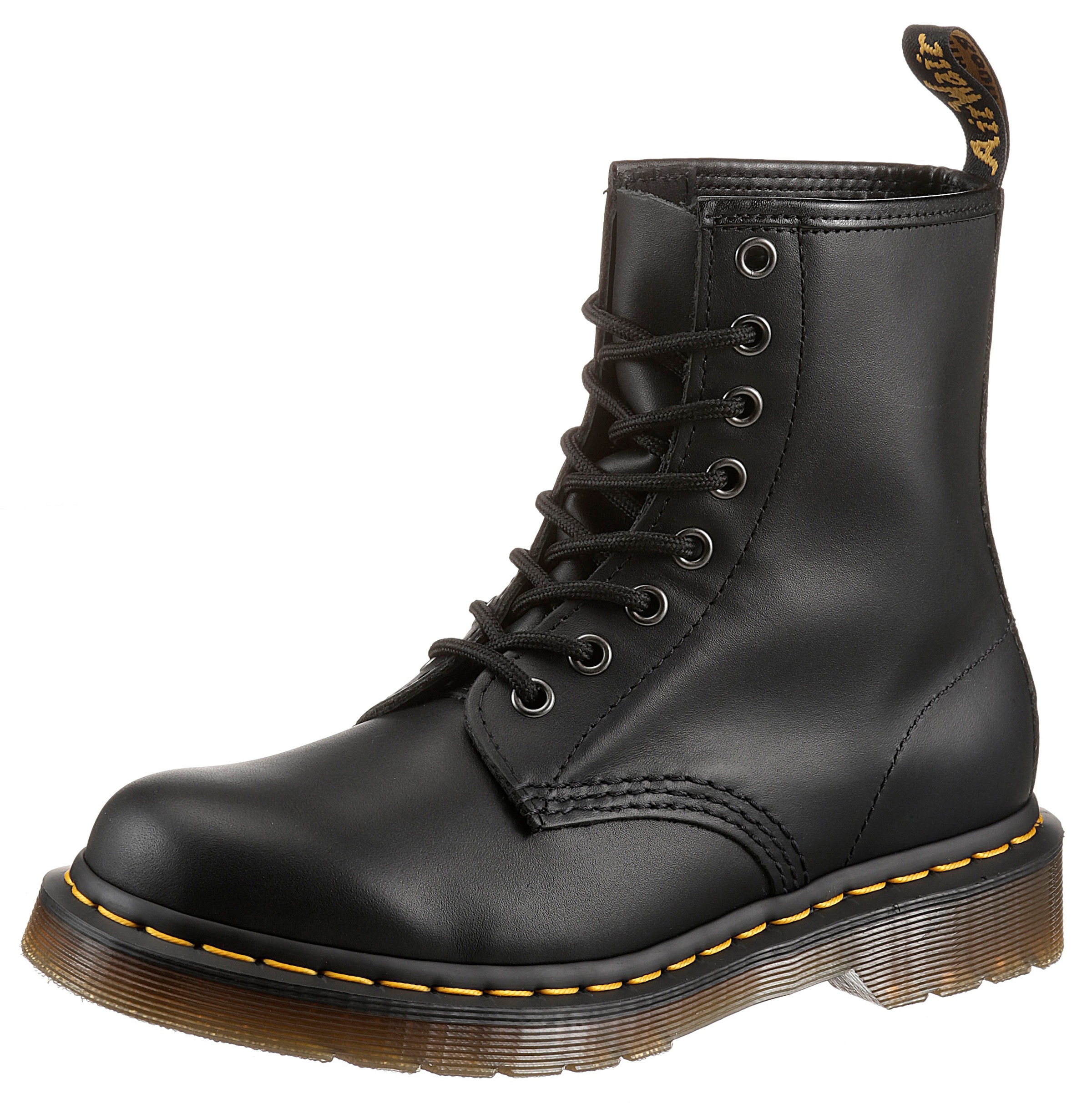 DR. MARTENS Schnürstiefel »1460 8 Eye Boot«, Festival, Blockabsatz, Schnürboots mit gelber Rahmennaht