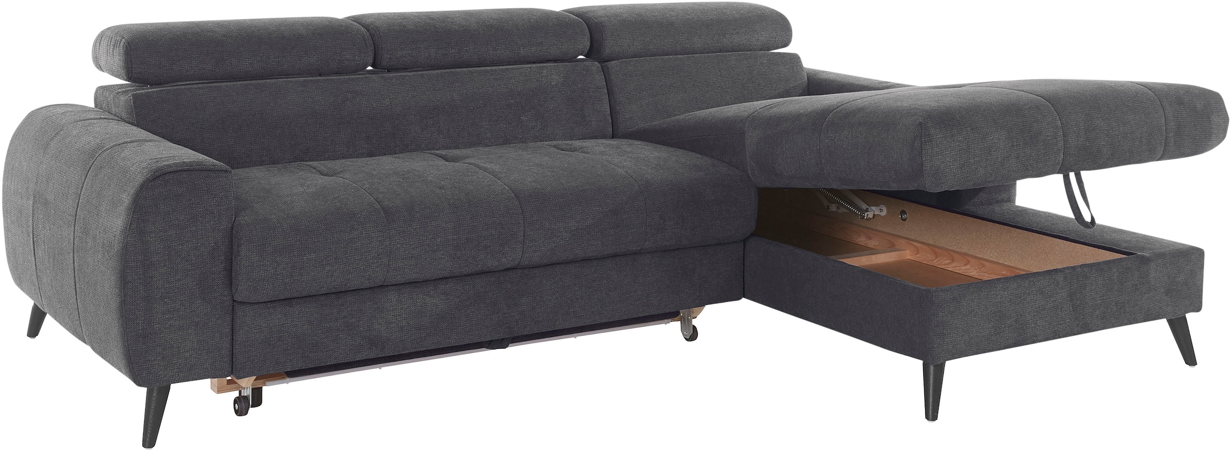COTTA Ecksofa »Mia L-Form mit 3 Zierkissen«, wahlweise mit Bettfunktion, Bettkasten, Beleuchtung & Wireless-Charger