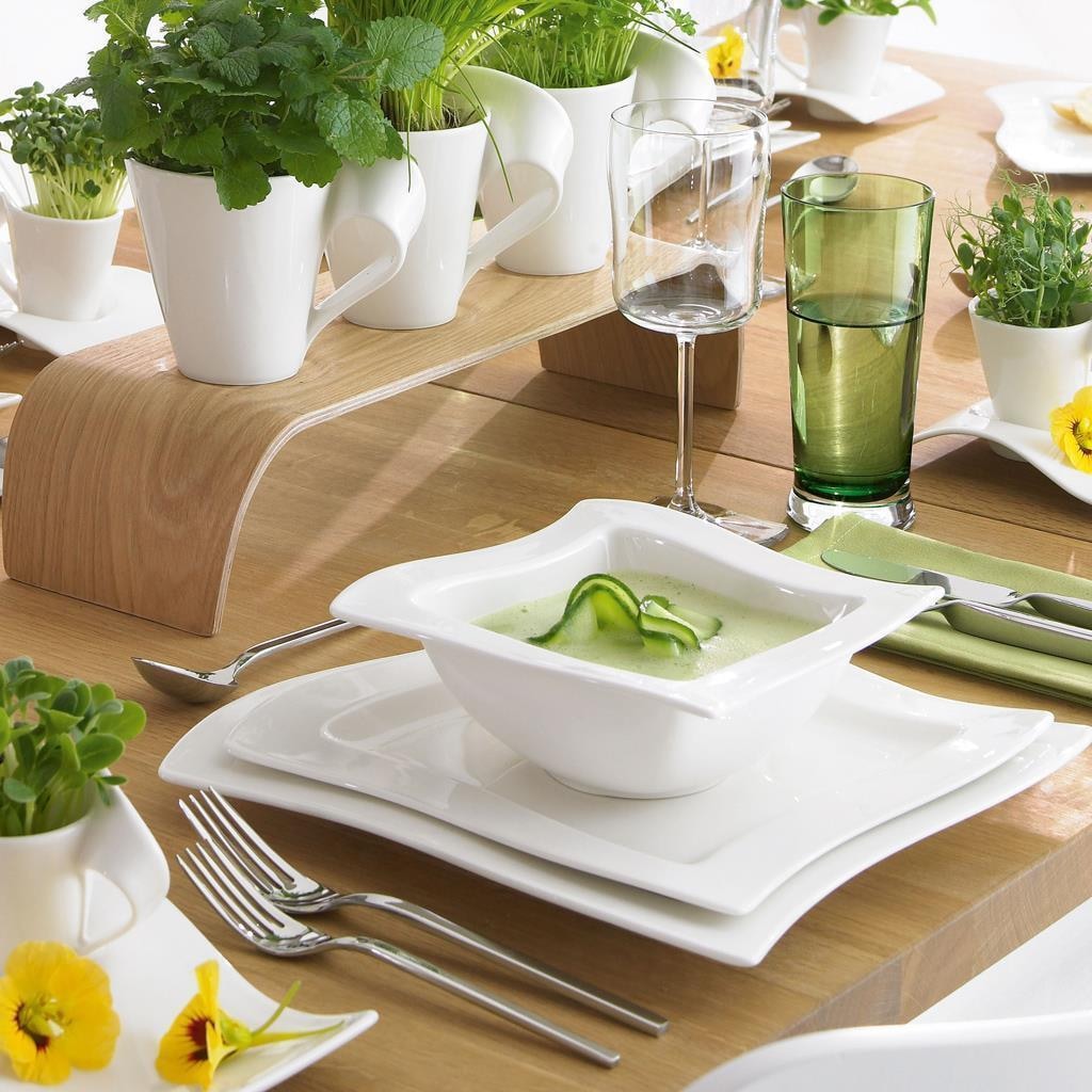 Villeroy & Boch Geschirr-Set »Starter-Set NewWave weiß« Spülmaschinengeeignet, Mikrowellenfest