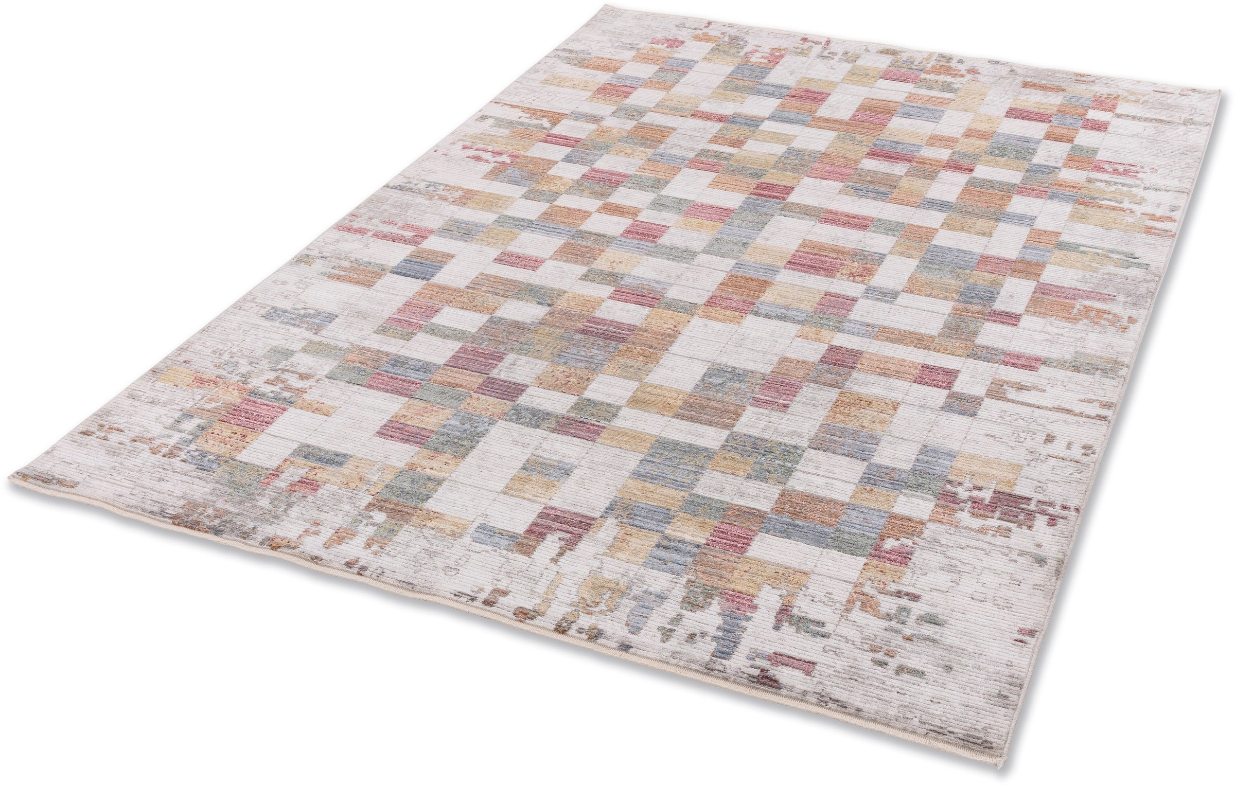 Teppich ASTRA "Calea 232", bunt, B:133cm H:6mm L:185cm, Kunstfaser, Teppiche, Teppich, Kurzflor mit Fransen, Hoch Tief Struktur, Wohnzimmer