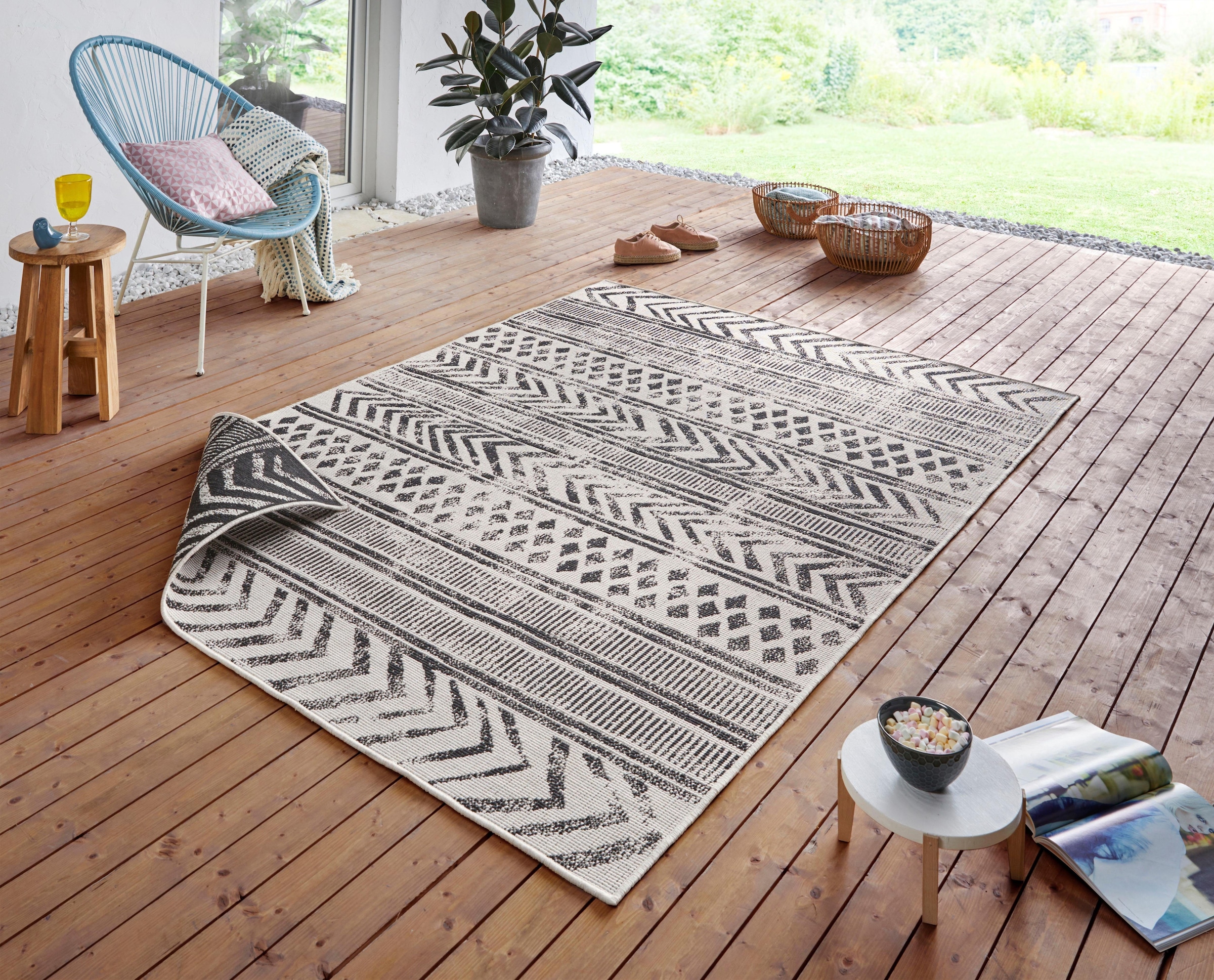 NORTHRUGS Teppich »BIRI Wendeteppich«, rechteckig, In-& Outdoor, Wetterfest, Balkon, Garten, Wohnzimmer, Wasserfest, Boho