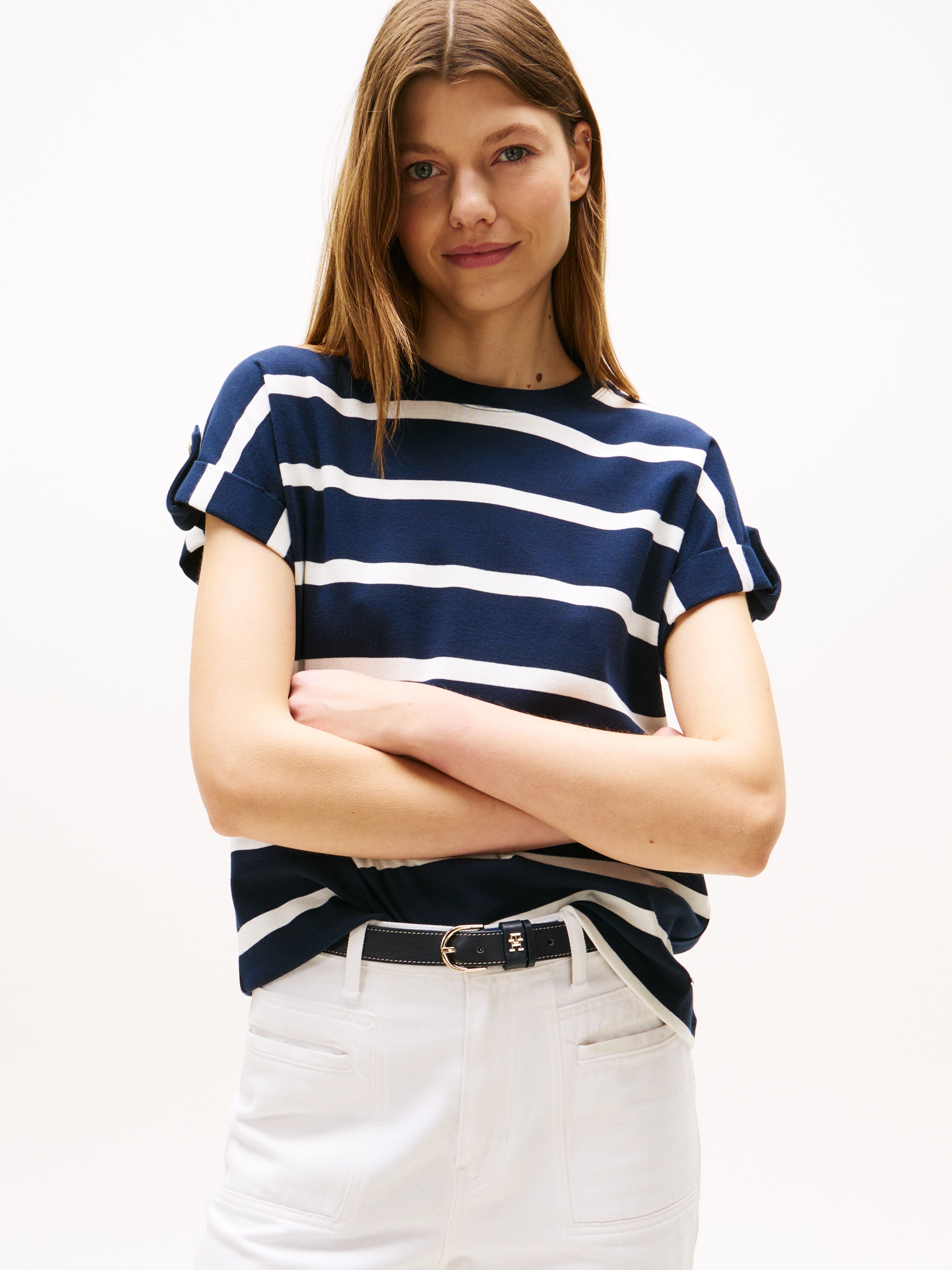 Tommy Hilfiger Kurzarmshirt "GOLD BUTTON MDRN C-NK SS TEE", mit goldfarbene günstig online kaufen