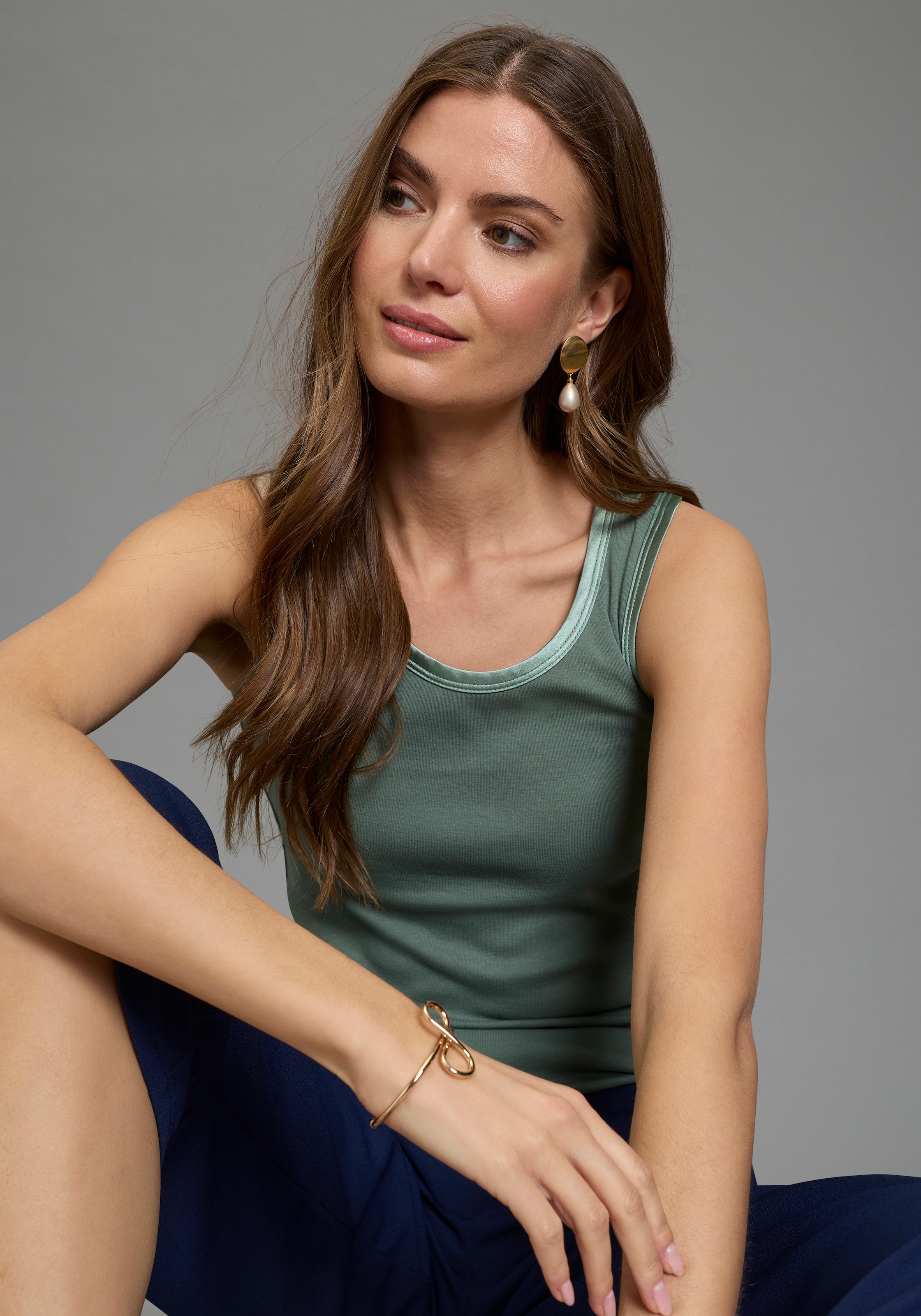 Laura Scott Tanktop mit Satin-Kante, figurnah, ärmellos, aus Baumwolle günstig online kaufen