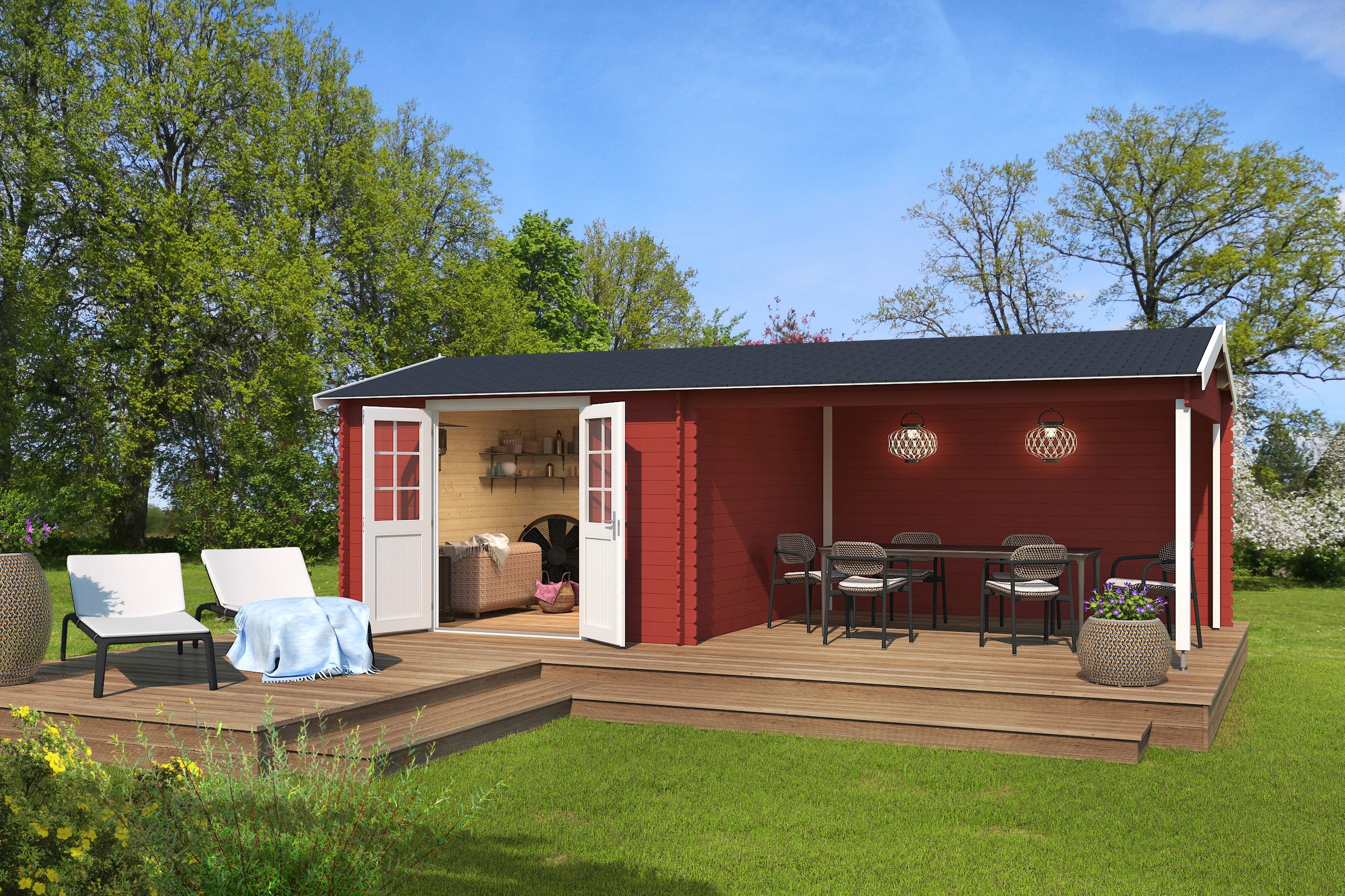 LASITA MAJA Gartenhaus »Amarillo, Schwedenrot«, (Set), mit Anbau