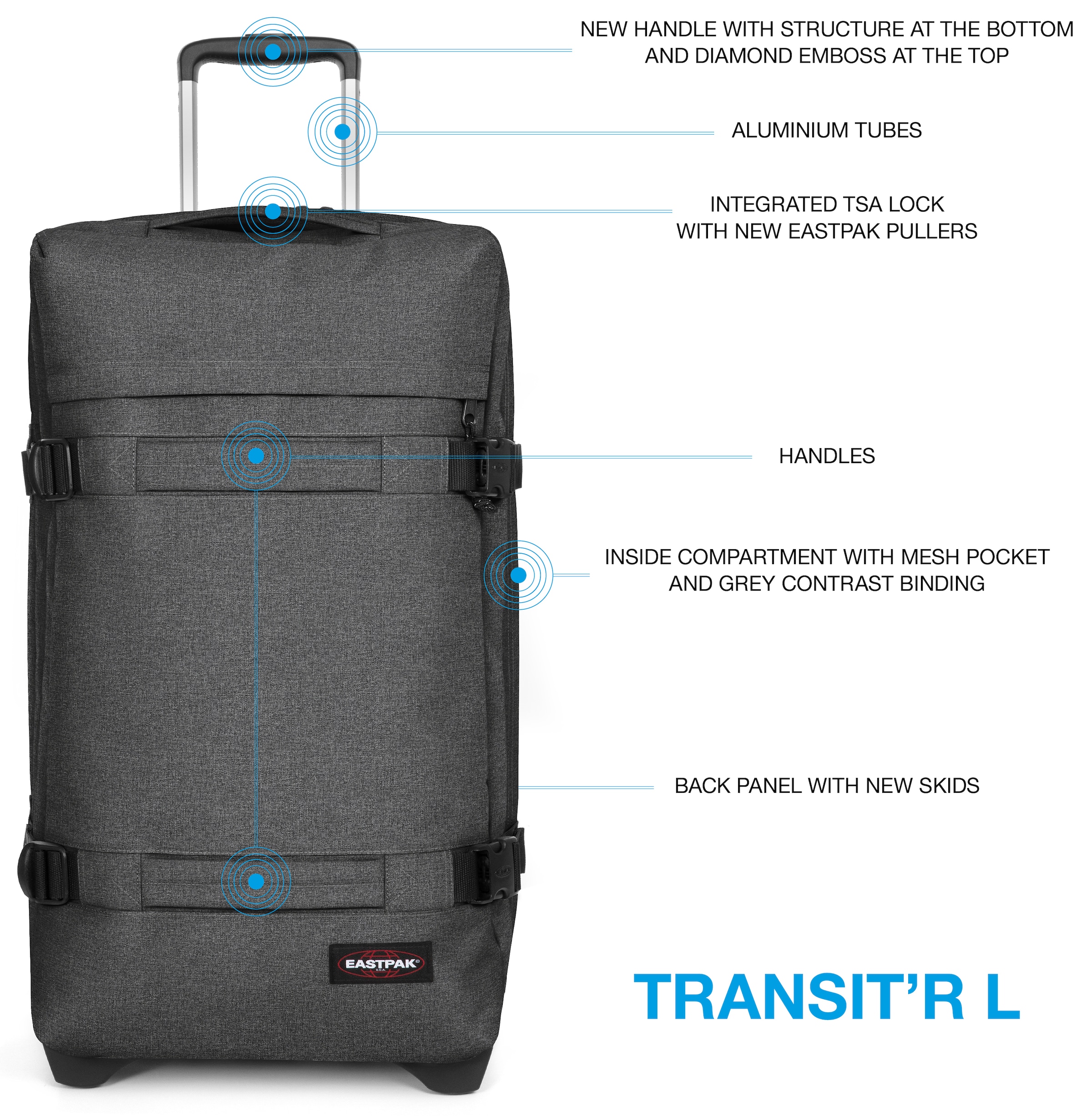 Eastpak Weichgepäck-Trolley »TRANSIT'R L«, 2 Rollen, Reisegepäck Aufgabegepäck Reisekoffer mit TSA Schloss