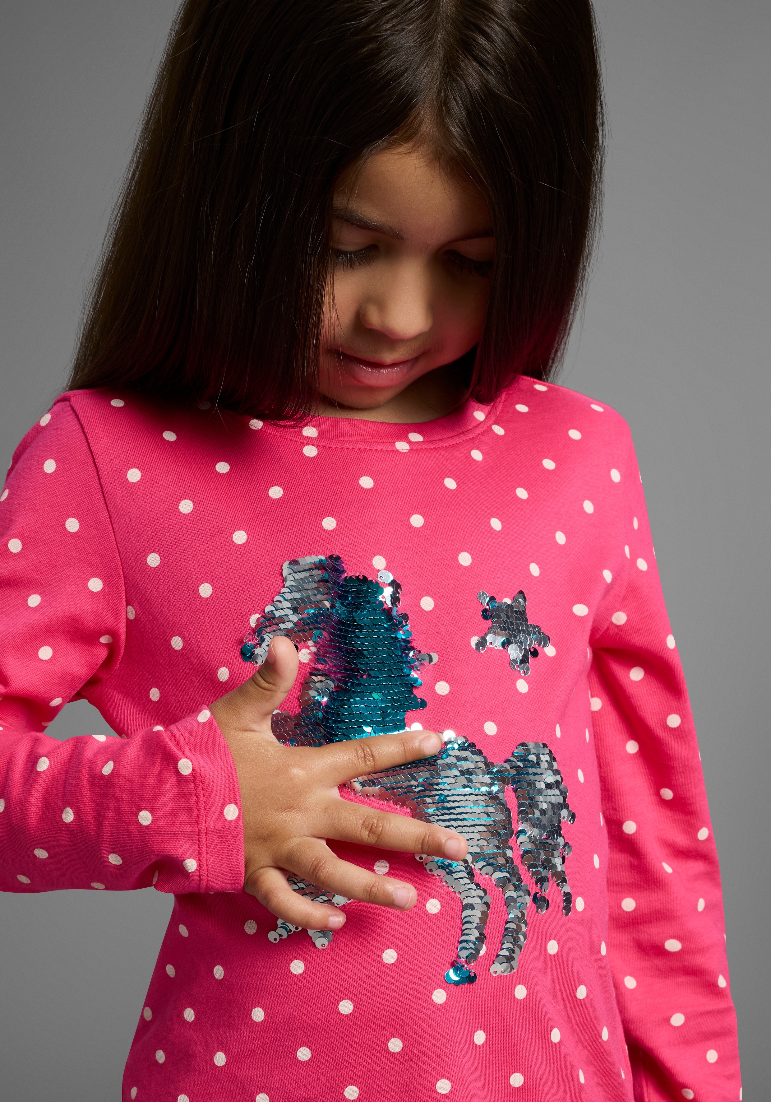 Thumbnail - KIDSWORLD Langarmshirt "für kleine Mädchen" Langarm, Basic-Passform, bedruckt, Rundhalsausschnitt