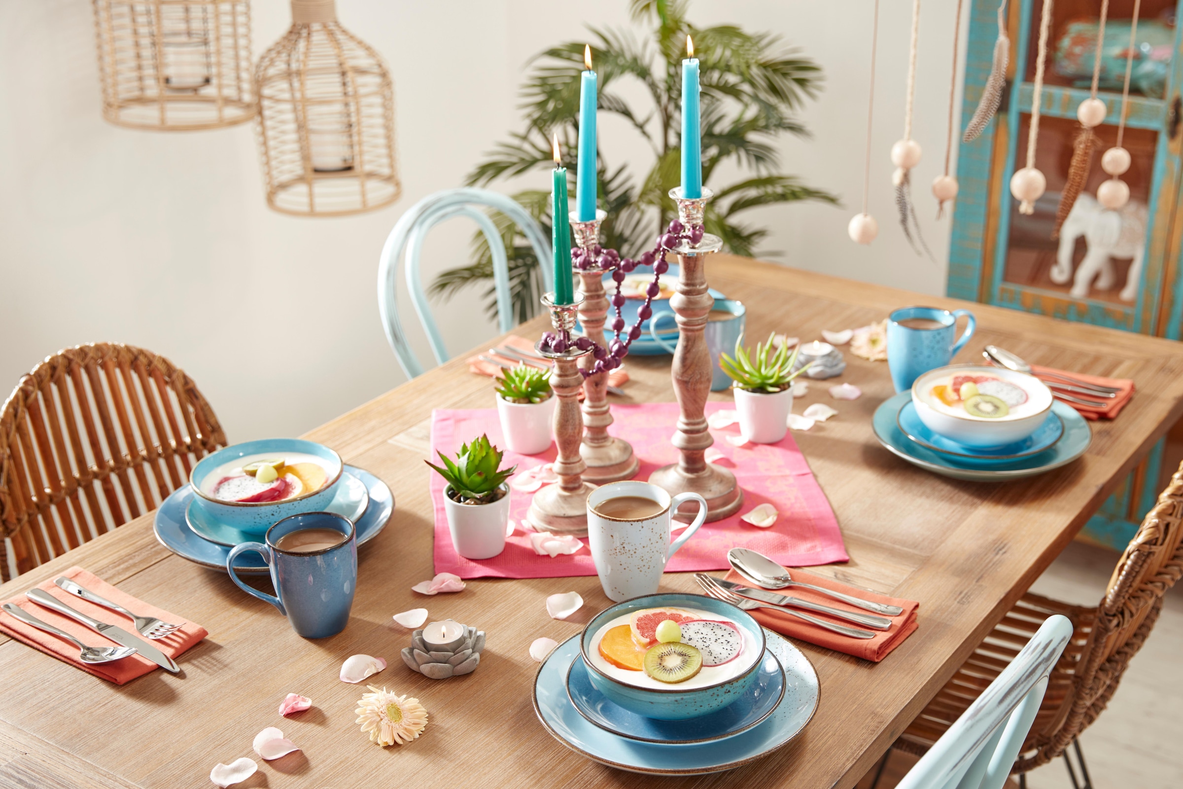 CreaTable Kombiservice »Geschirr-Set NATURE COLLECTION Aqua«, (Set, 16 tlg.,  Kaffeeservice und Tafelservice im Set, für 4 Personen), Service,  Trendaktuelle Blau-Töne, 16 Teile, für 4 Personen | BAUR