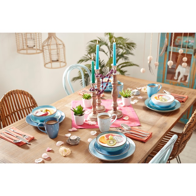 CreaTable Kombiservice »Geschirr-Set NATURE COLLECTION Aqua«, (Set, 16 tlg.,  Kaffeeservice und Tafelservice im Set, für 4 Personen), Service,  Trendaktuelle Blau-Töne, 16 Teile, für 4 Personen | BAUR