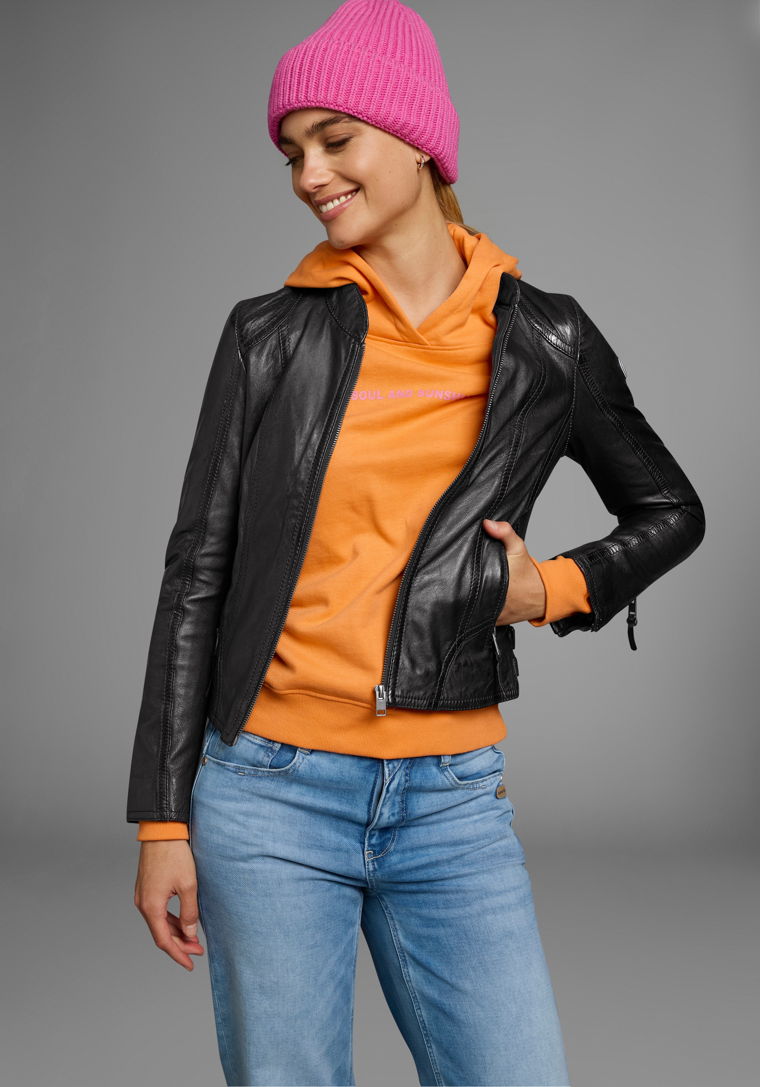 Thumbnail - ALPENBLITZ Lederjacke "Athen" aus weichem Lammnappaleder, figurbetonter Schnitt, kurz