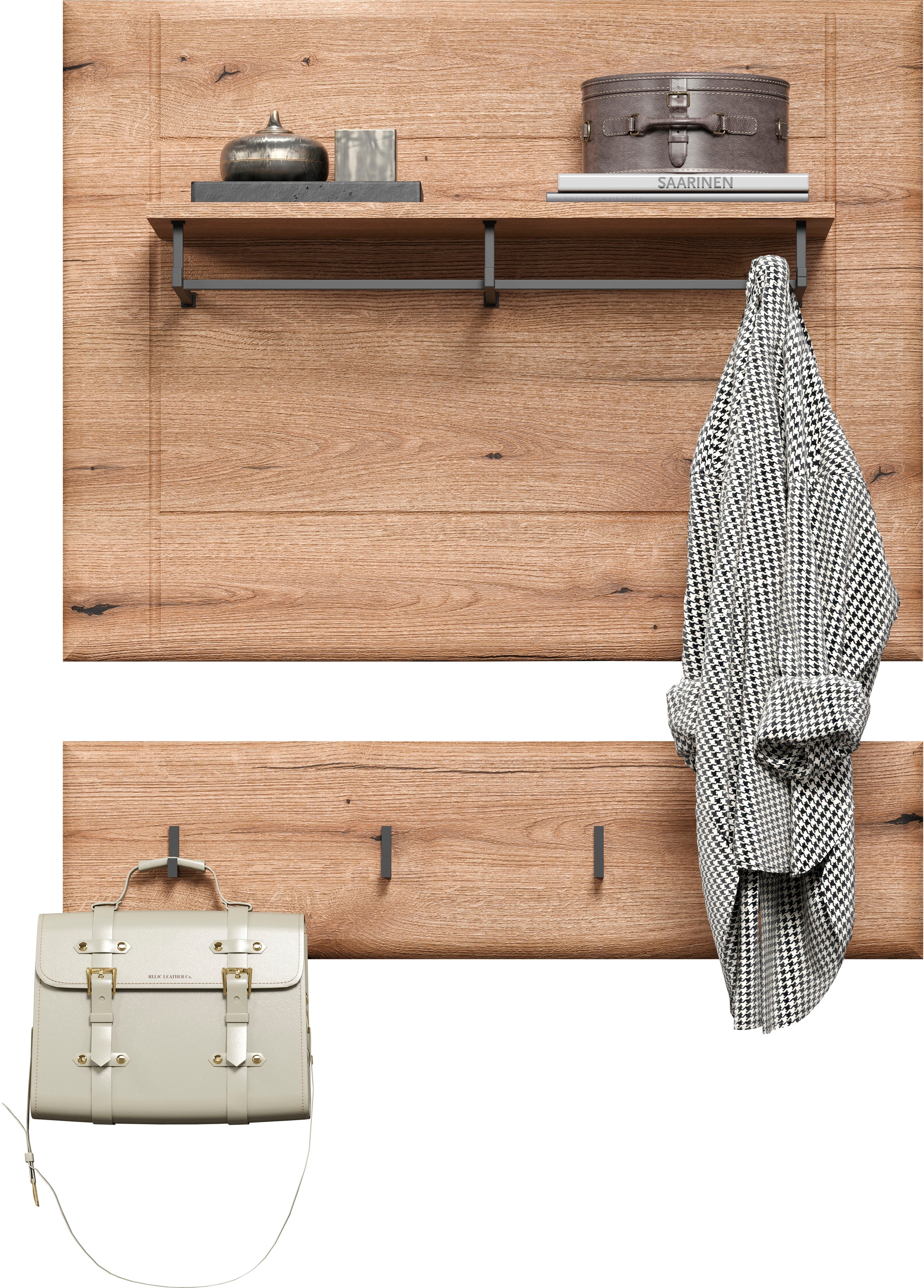 INOSIGN Wandboard »Graz«, (Packung, 1 St.), Maße (B/H/T in cm): (91/80/2) - Farbe: Weiß Hochglanz und Eiche