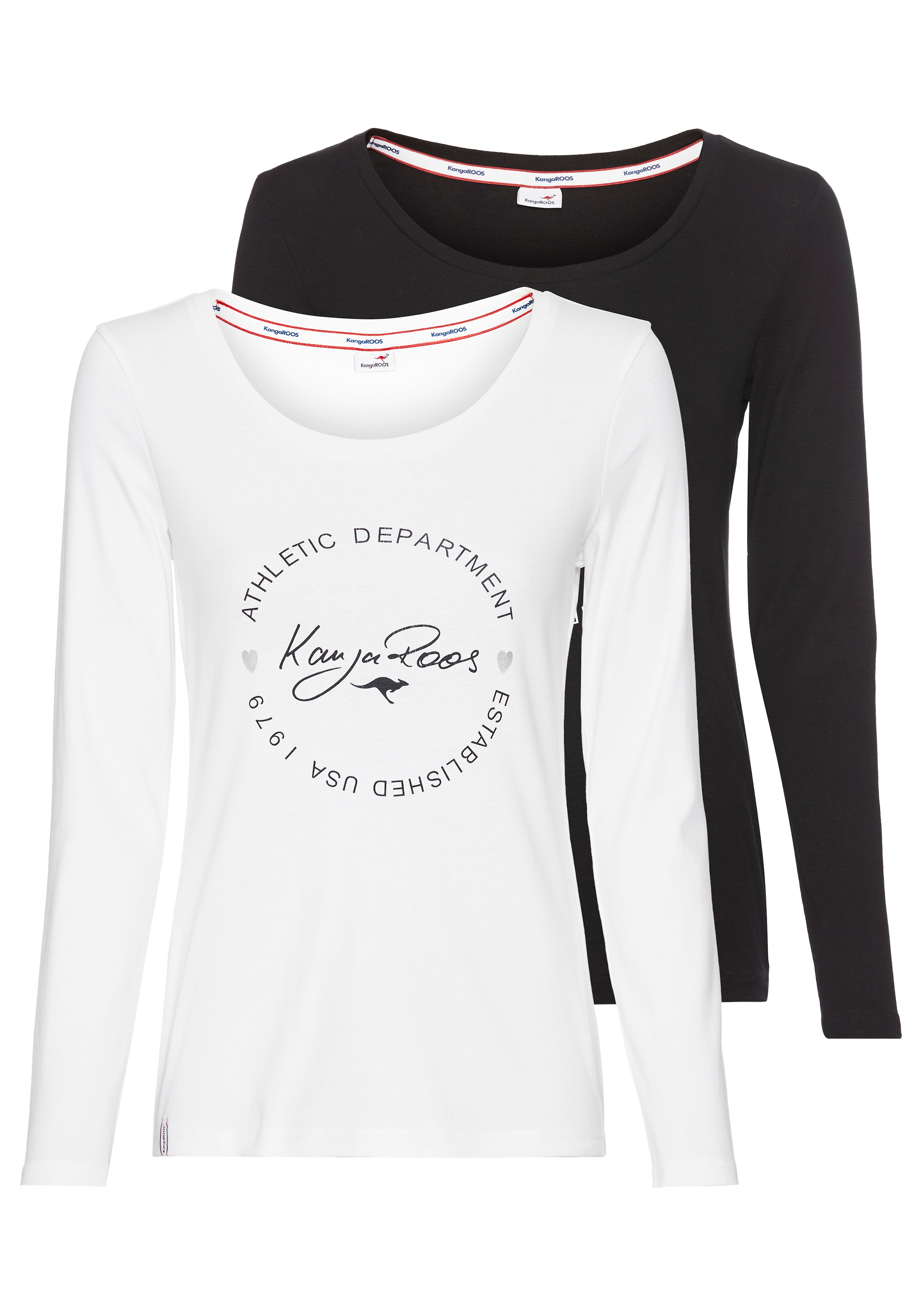 KangaROOS Langarmshirt Packung, 2er-Pack, 2 Stk. tlg. mit Print und unifarb günstig online kaufen