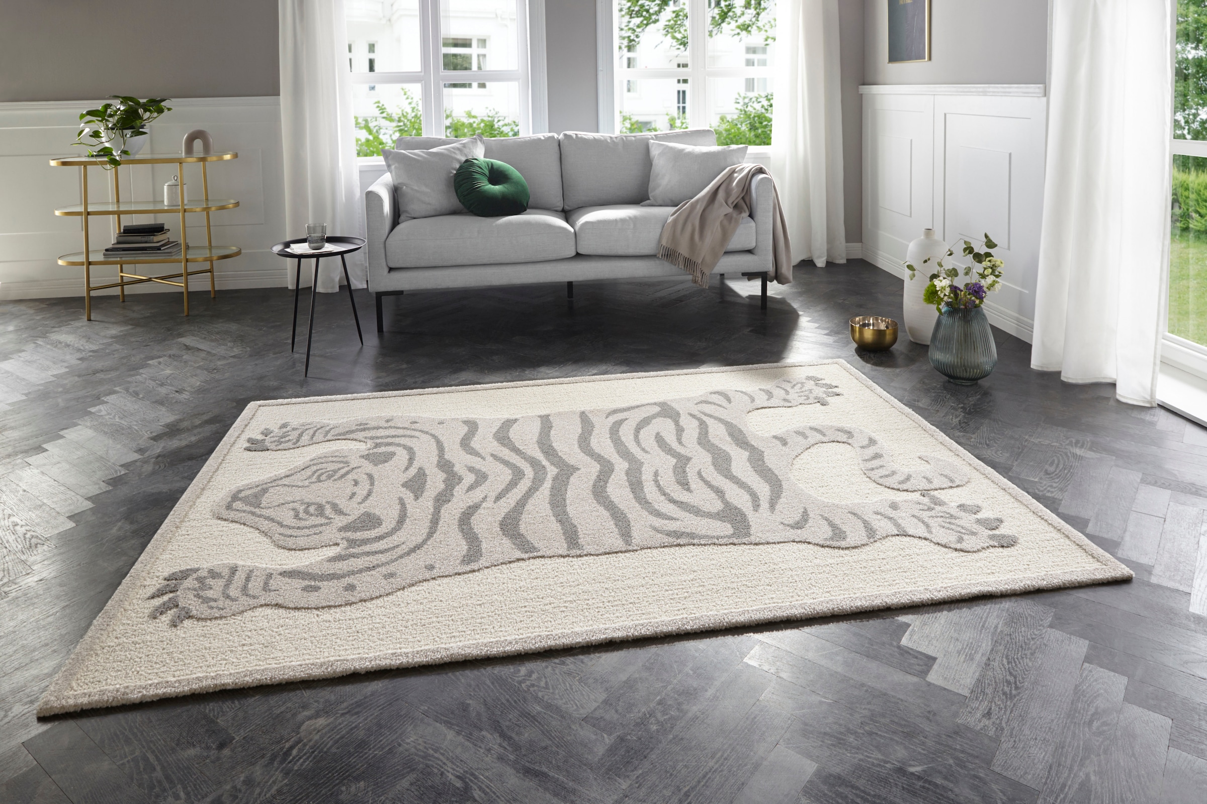 ELLE DECORATION Designteppich »Samayi«, rechteckig, 14 mm Höhe, Kurzflor, Hoch-Tief Struktur, robust, pflegeleicht, Tiere, Tiger Motiv