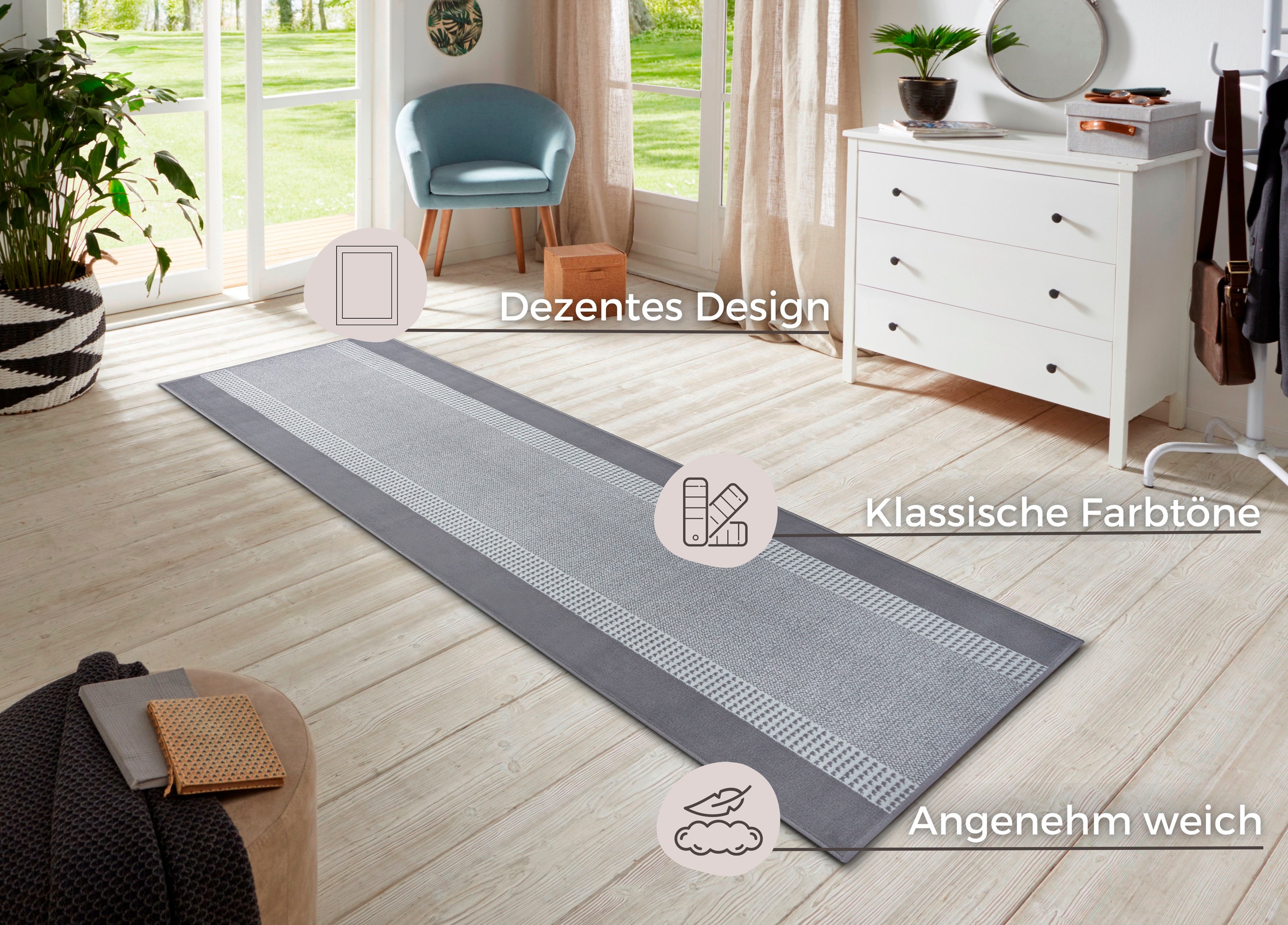 HANSE Home Teppich »Band«, rechteckig, 9 mm Höhe, Kurzflor, weich, Läufer Größen, Wohnzimmer, Schlafzimmer, Esszimmer