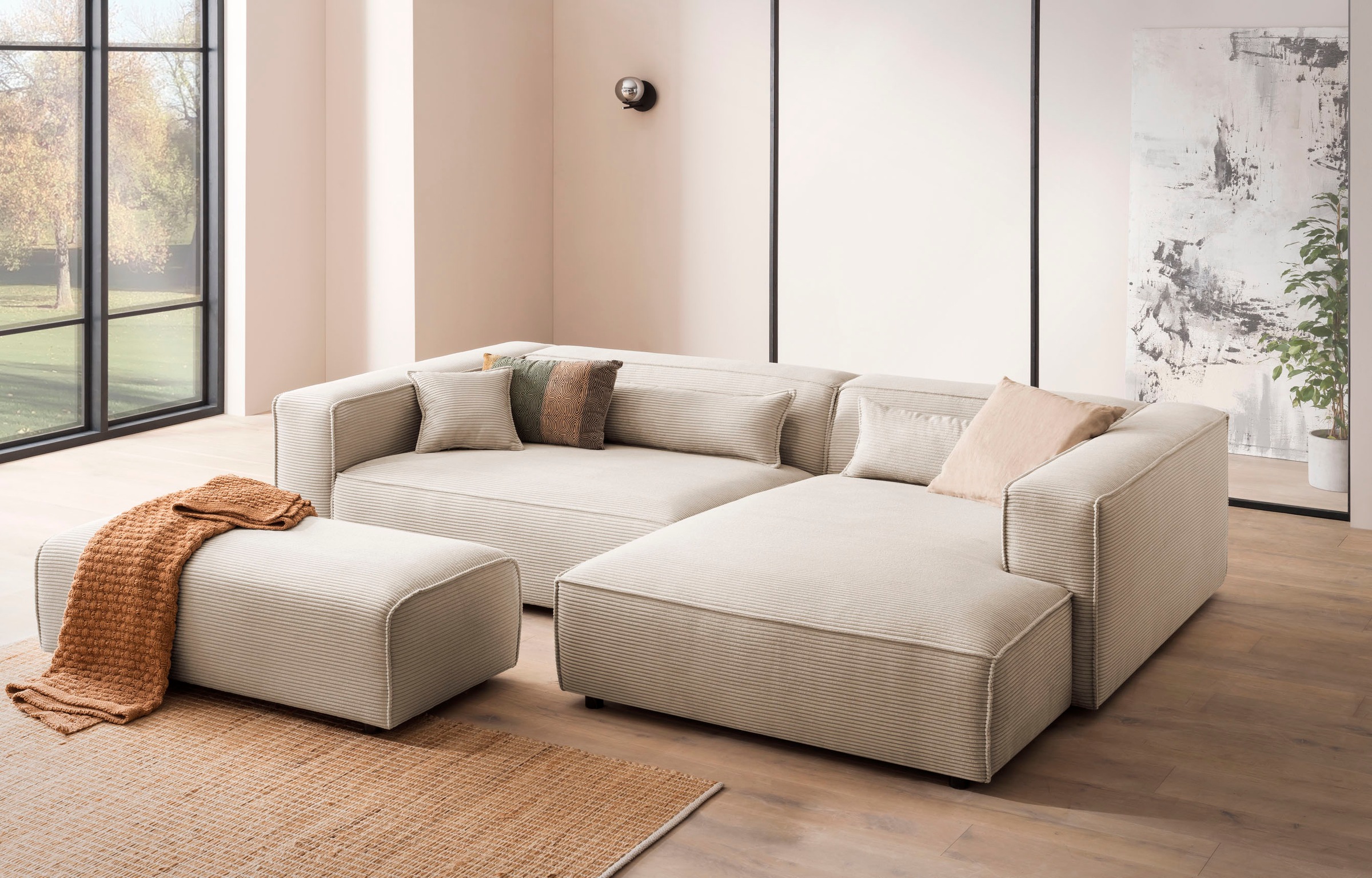 LeGer Home by Lena Gercke Polsterecke »PIARA XXL, L-Form, incl. Hocker«, stellbar zum Schlafsofa (Krokodilverbinder), in Cord und Flachgewebe