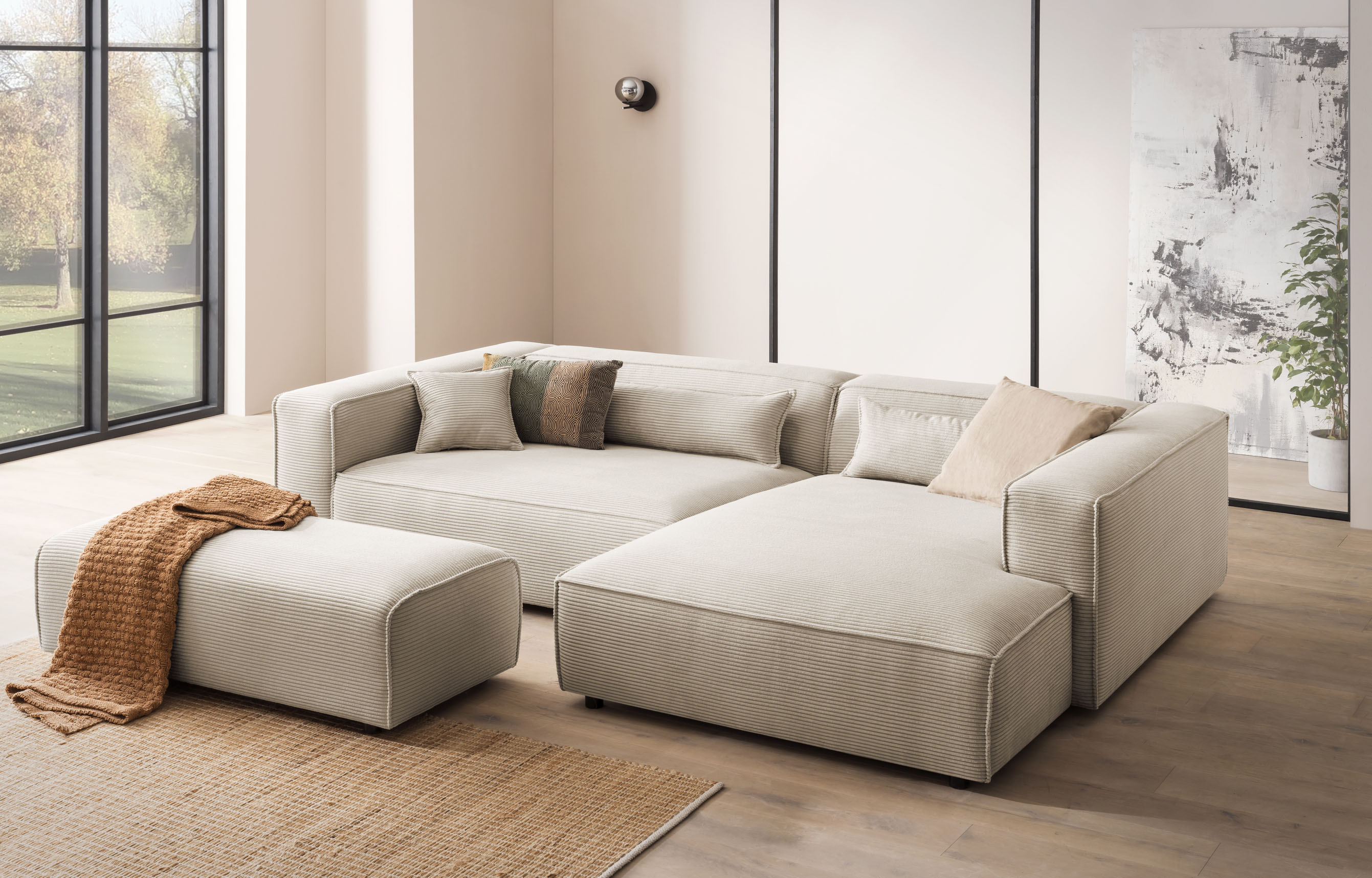 LeGer Home by Lena Gercke Ecksofa "PIARA XXL Cord, L-Form, Schlaffunktion" Hocker stellbar zum Schlafsofa (Krokodilverbinder), tiefe Sitzfläche
