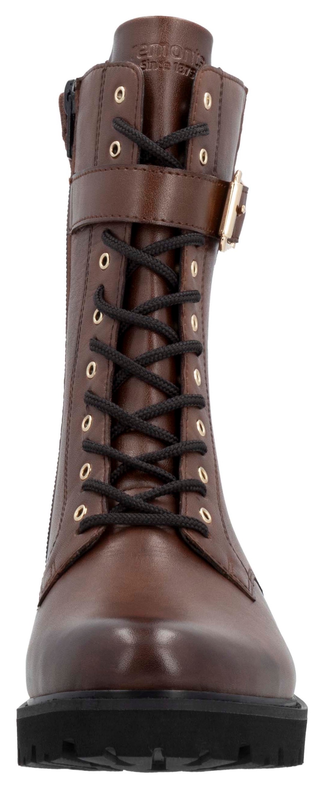 Remonte Schnürstiefelette, Blockabsatz, Schnürboots mit Zierschnalle