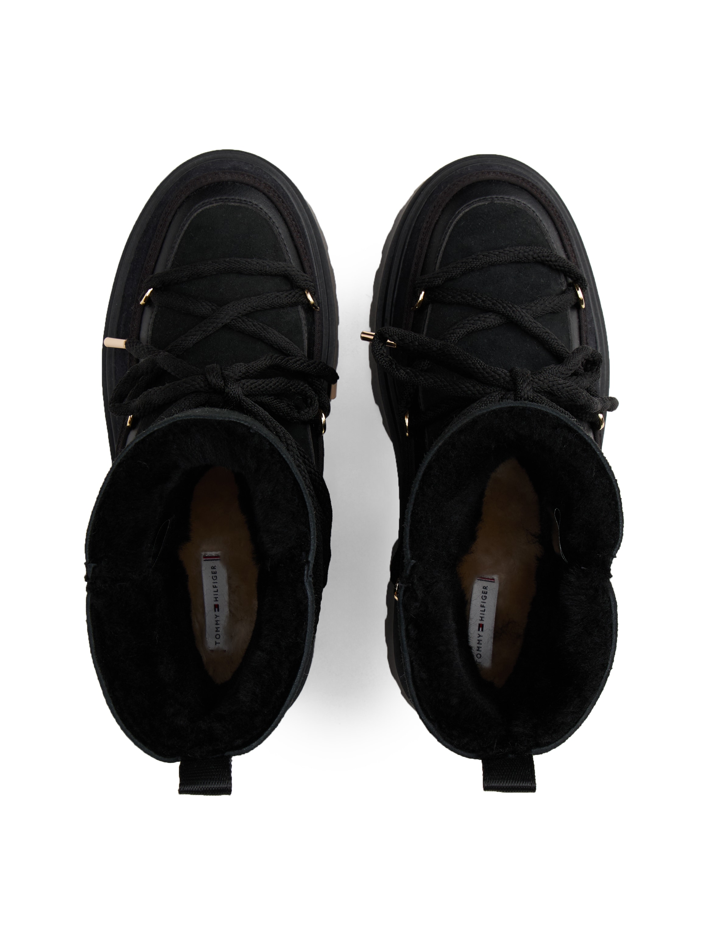 Tommy Hilfiger »REAL SHEARLING LACEUP SNOWBOOT«  , Blockabsatz, Plateau, Schnürboots mit aufgesetzter Schnürung